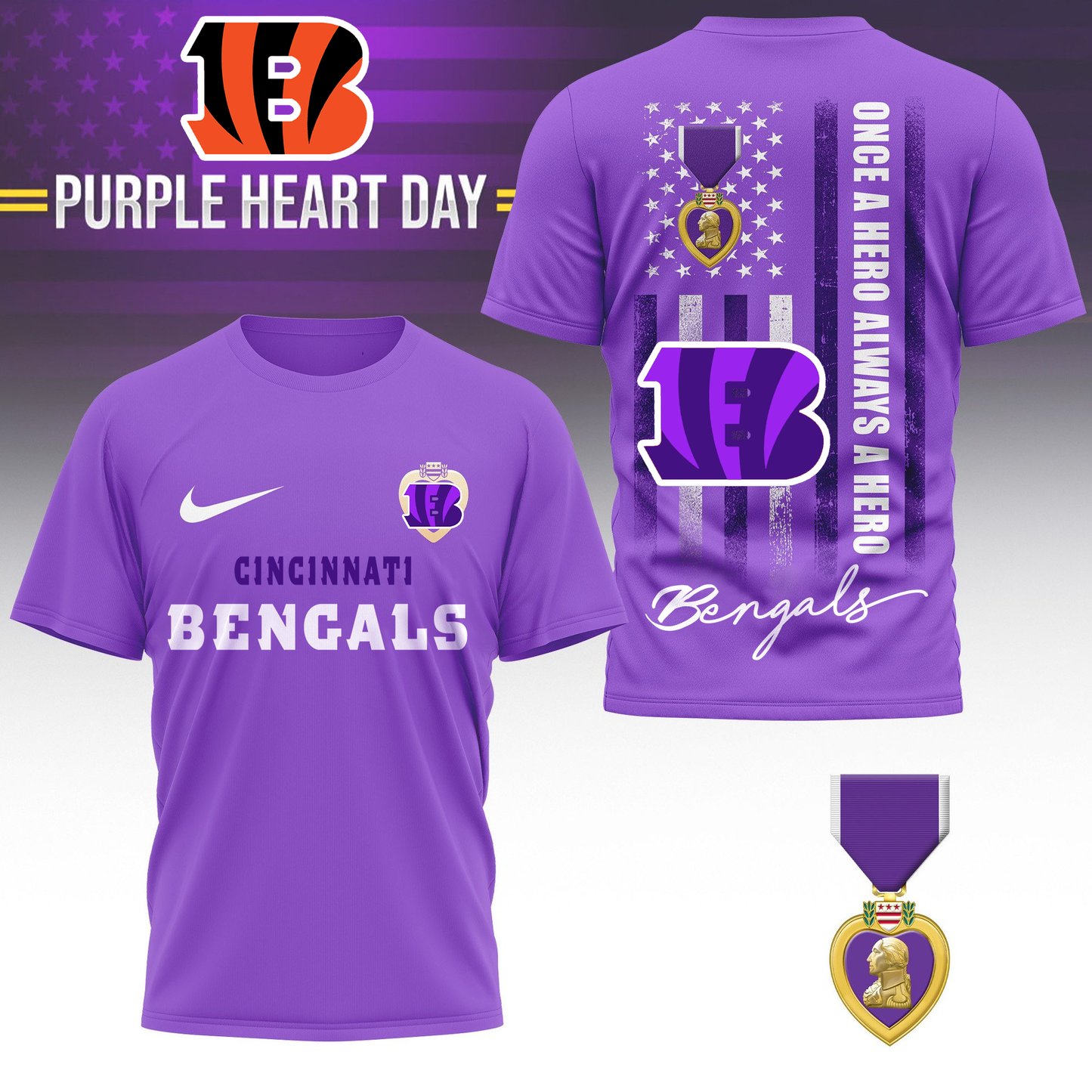 CB 2 Premium National Purple Hear Day 3D Shirt  300626