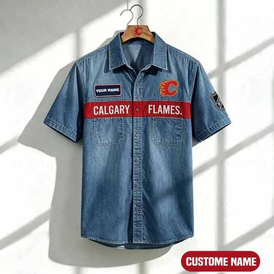 CF x NHL Print Denim Short-Sleeve Work Shirt 180526 DatND LBN