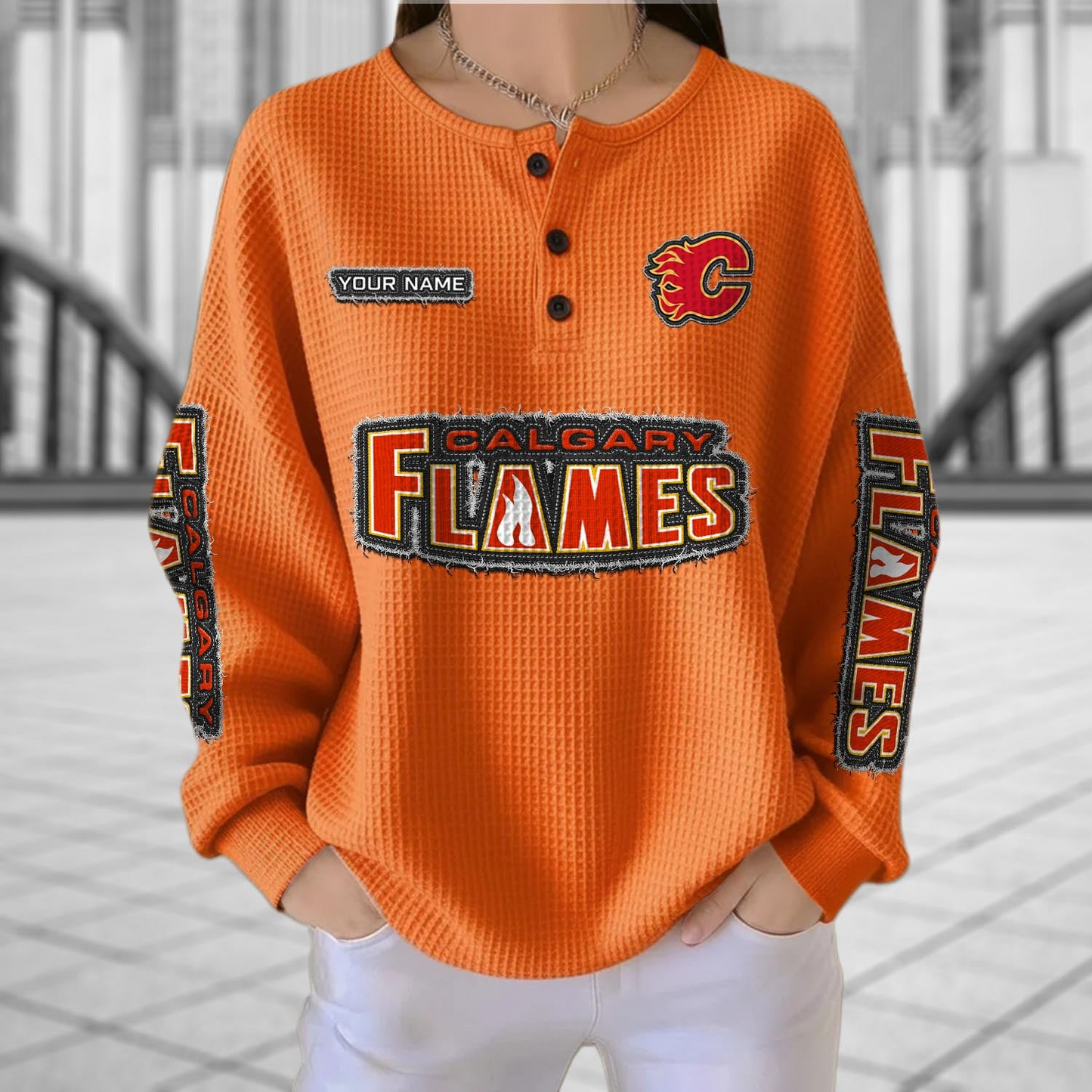 CGY x NHL Personalized Waffle Knit Henley Sweatshirt 2005 DatND DVT