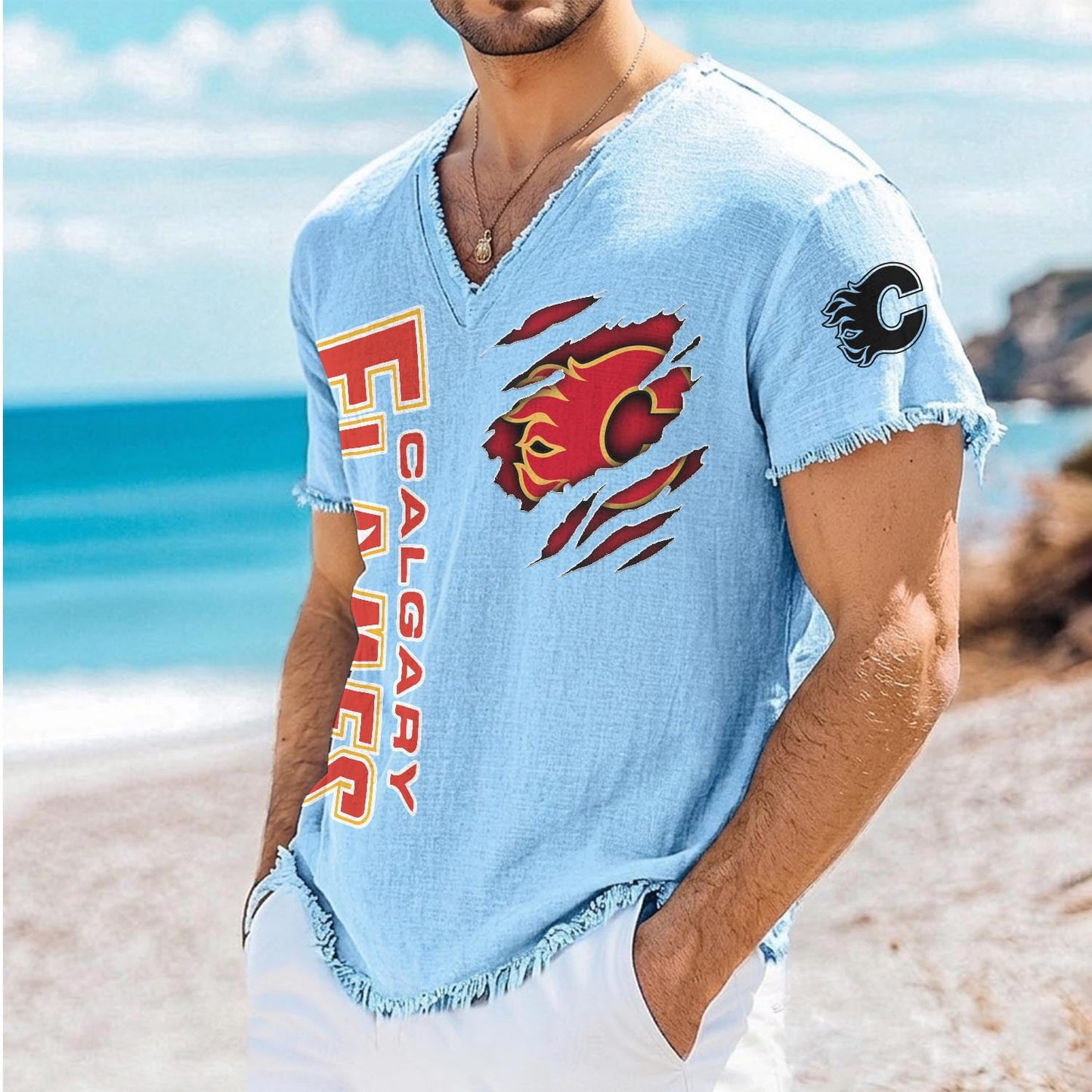 CGY x NHL V-Neck Linen Beach Shirt 1905 DatND DVT