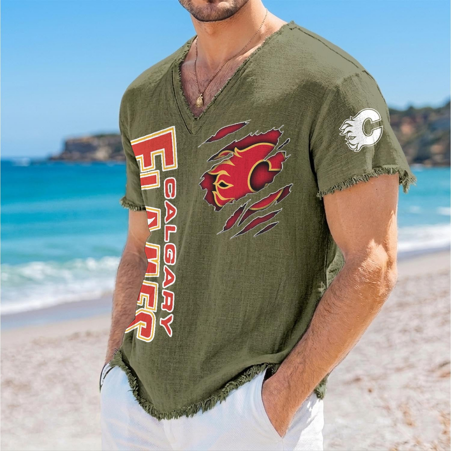 CGY x NHL V-Neck Linen Beach Shirt 1905 DatND DVT