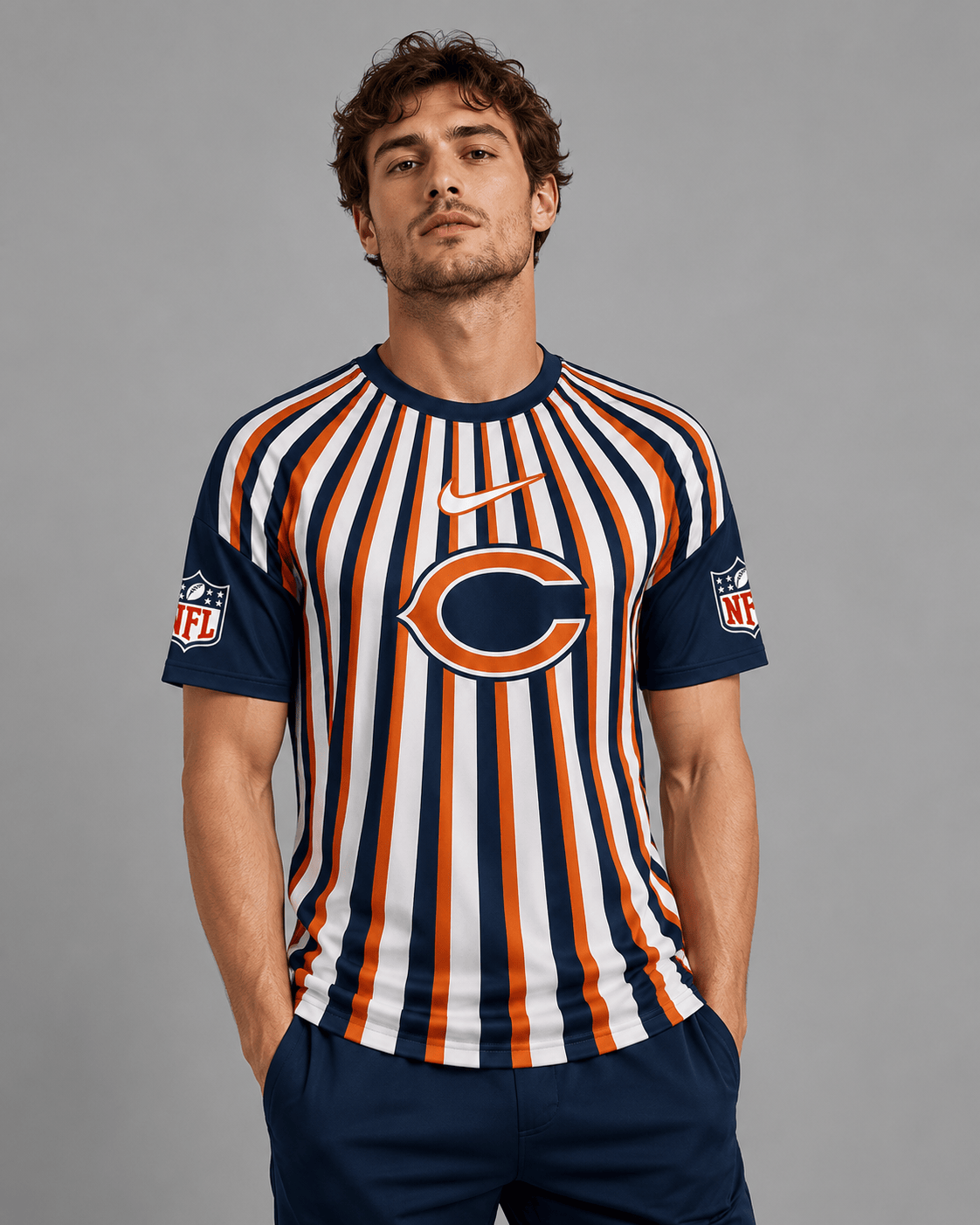 CHI Premium NFL Men’s Athletic Vertical Stripe T-Shirt