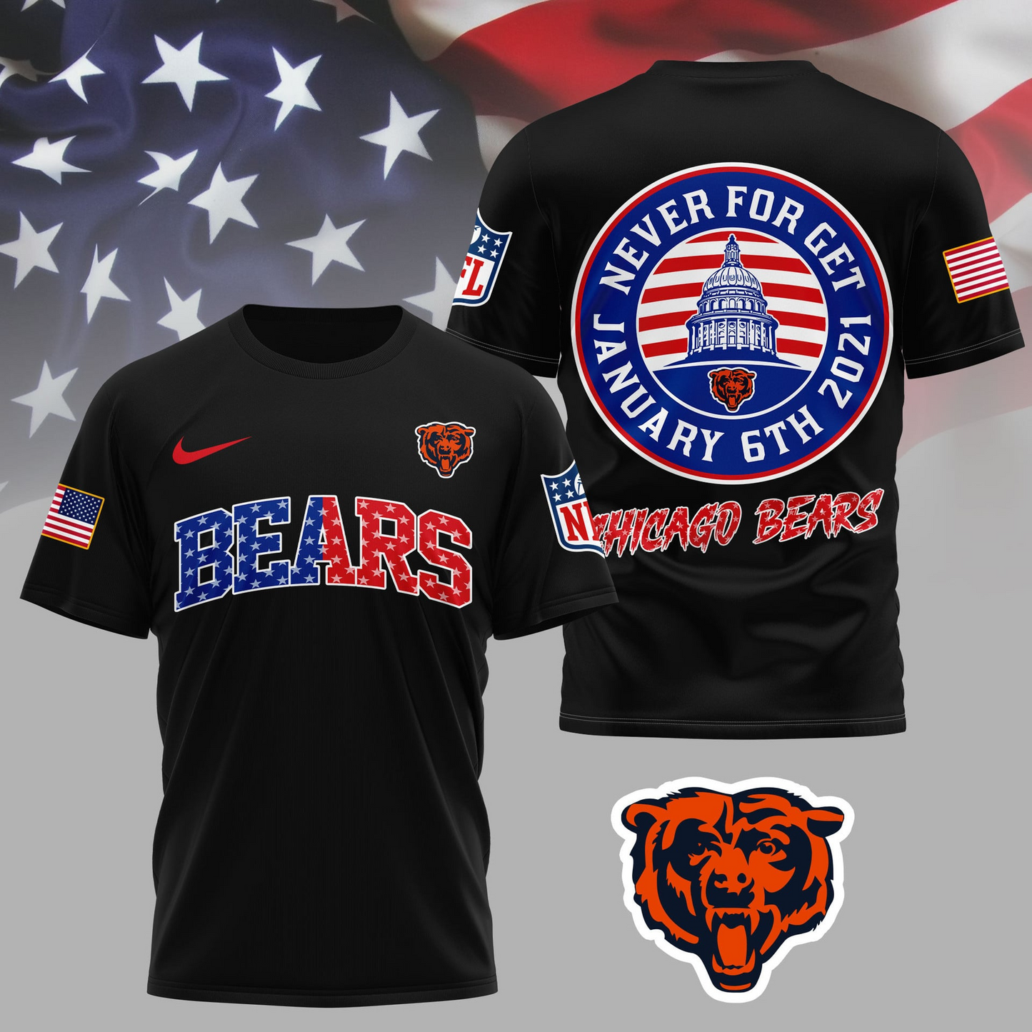 CHI Premium NFL Never Forget January 6th 3D Shirt DDT 281125 NTL