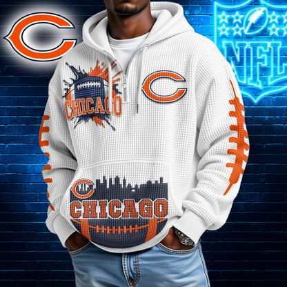 CHI Premium NFL Waffle Zipper Long Sleeve Hooded Sweatshirt DDT CTND