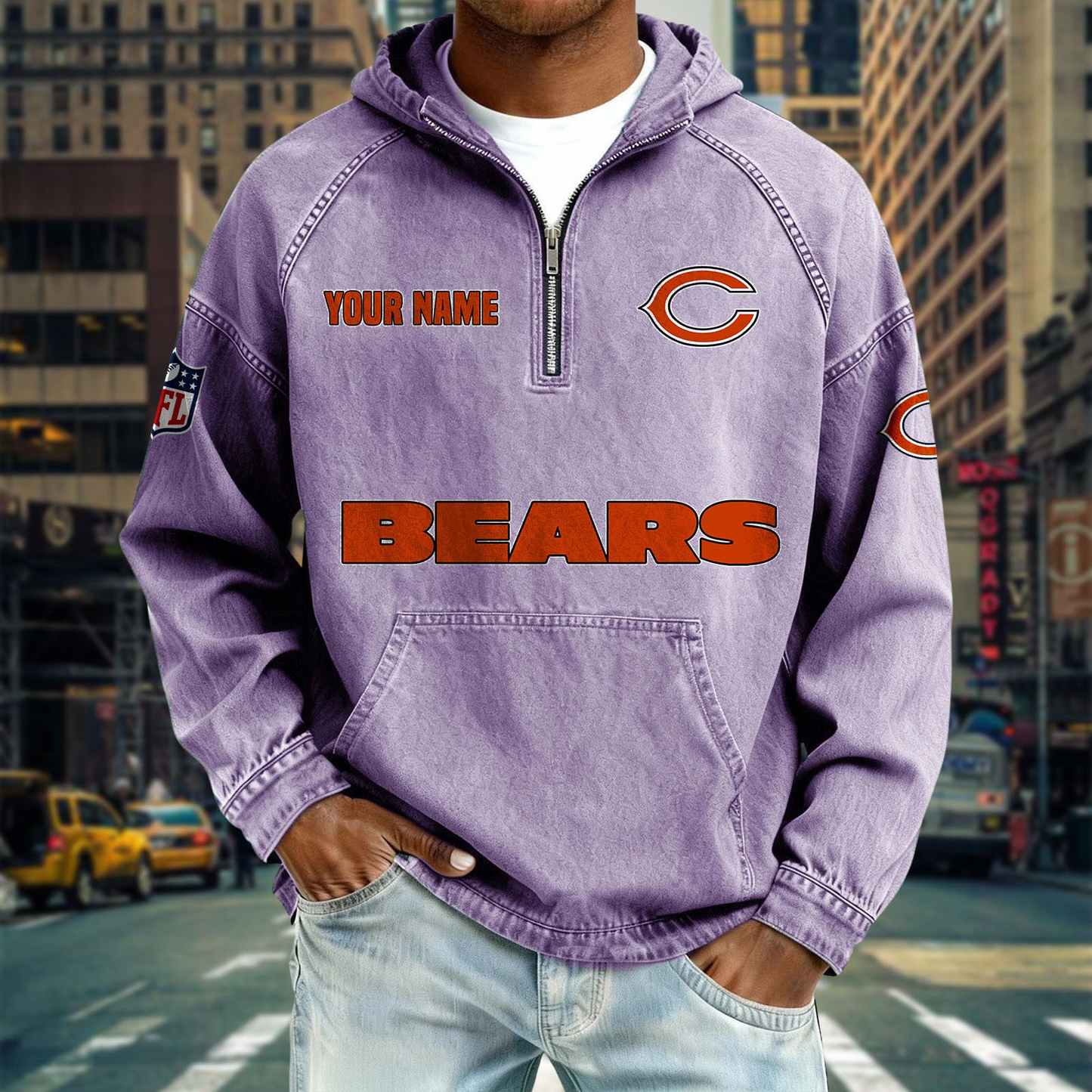 CHI x NFL Denim Long - Sleeved Hooded Sweatshirt DDT NTL