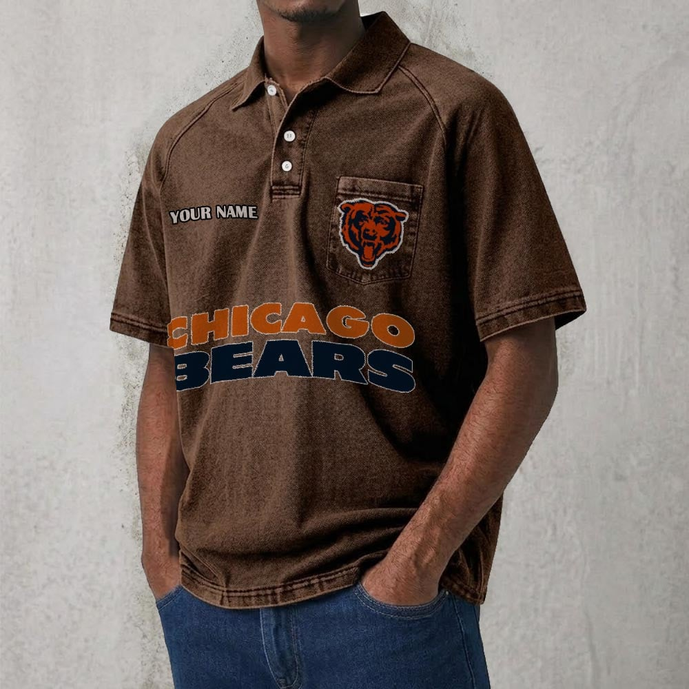 CHI x NFL Men's Distressed Turn-Down Collar Polo DATND TANTD 250526