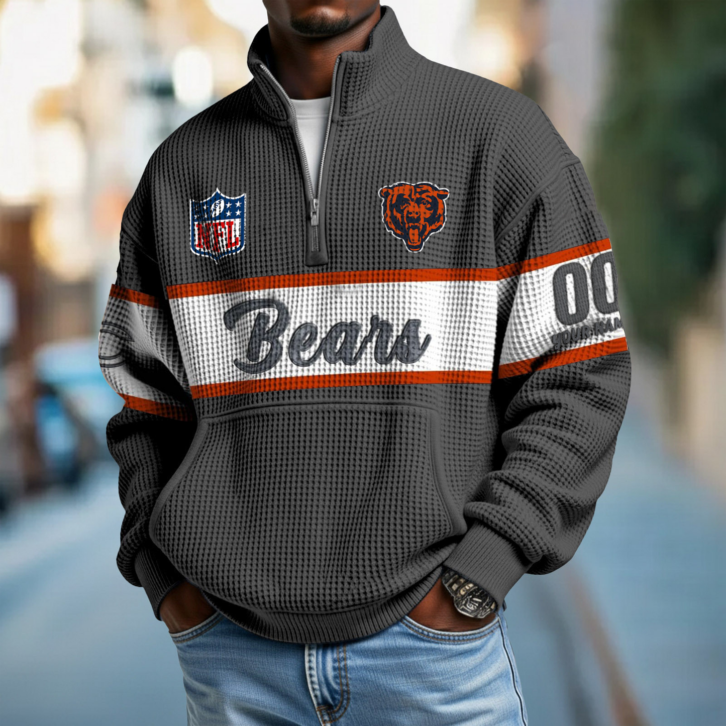 CHI x NFL Quarter-Zip Waffle Pullover DATND TANTD