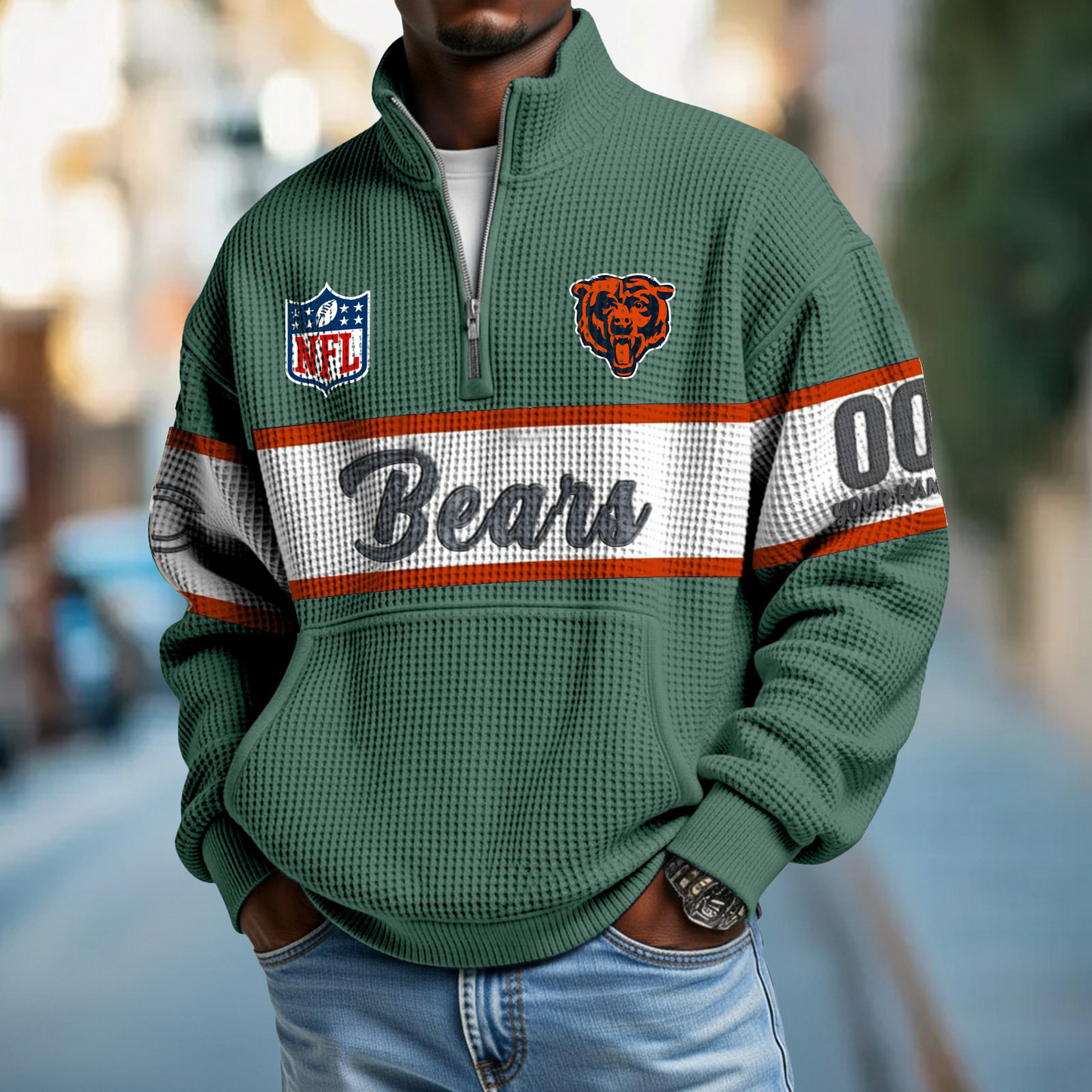 CHI x NFL Quarter-Zip Waffle Pullover DATND TANTD