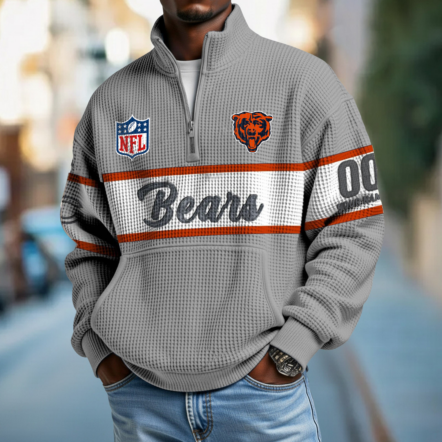 CHI x NFL Quarter-Zip Waffle Pullover DATND TANTD
