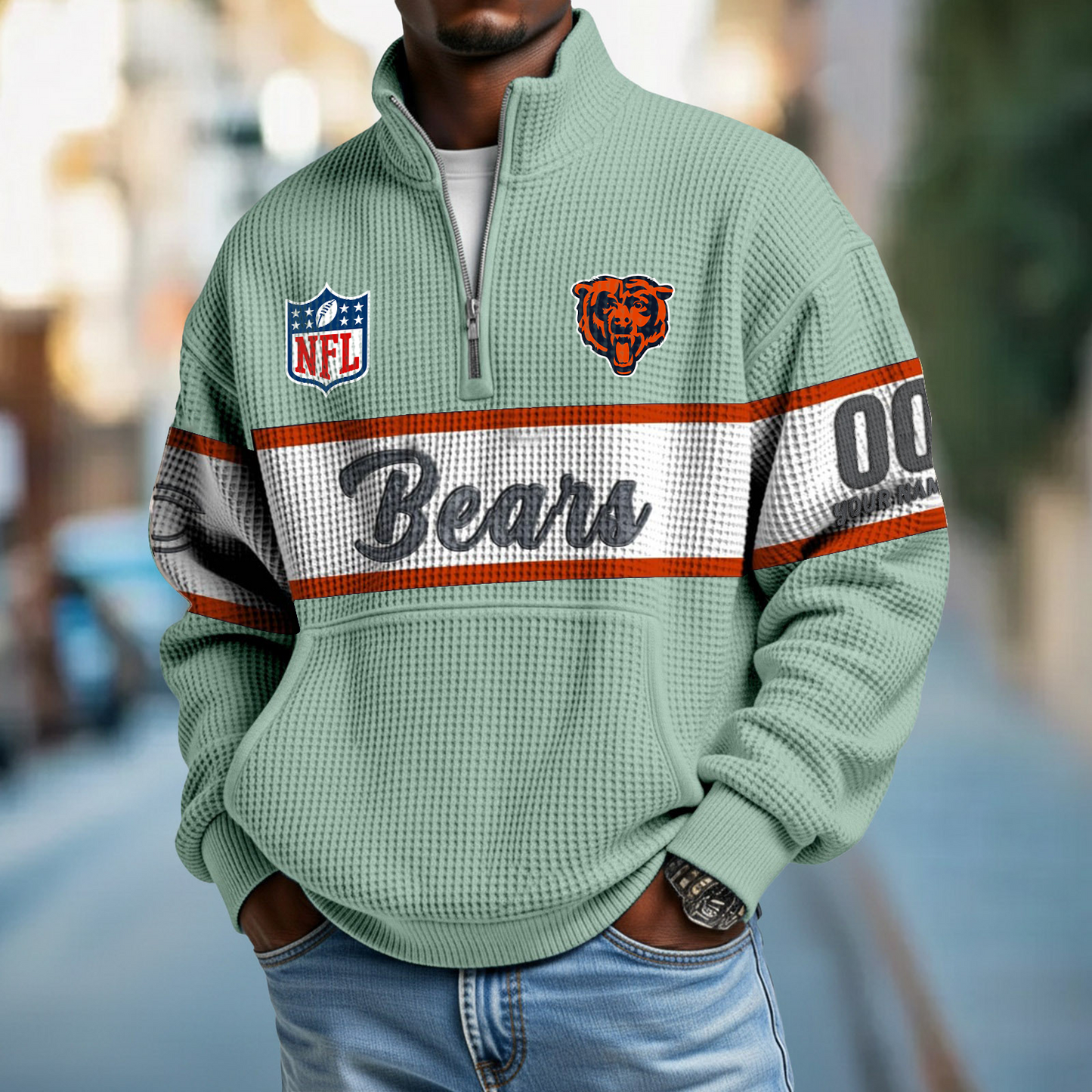 CHI x NFL Quarter-Zip Waffle Pullover DATND TANTD