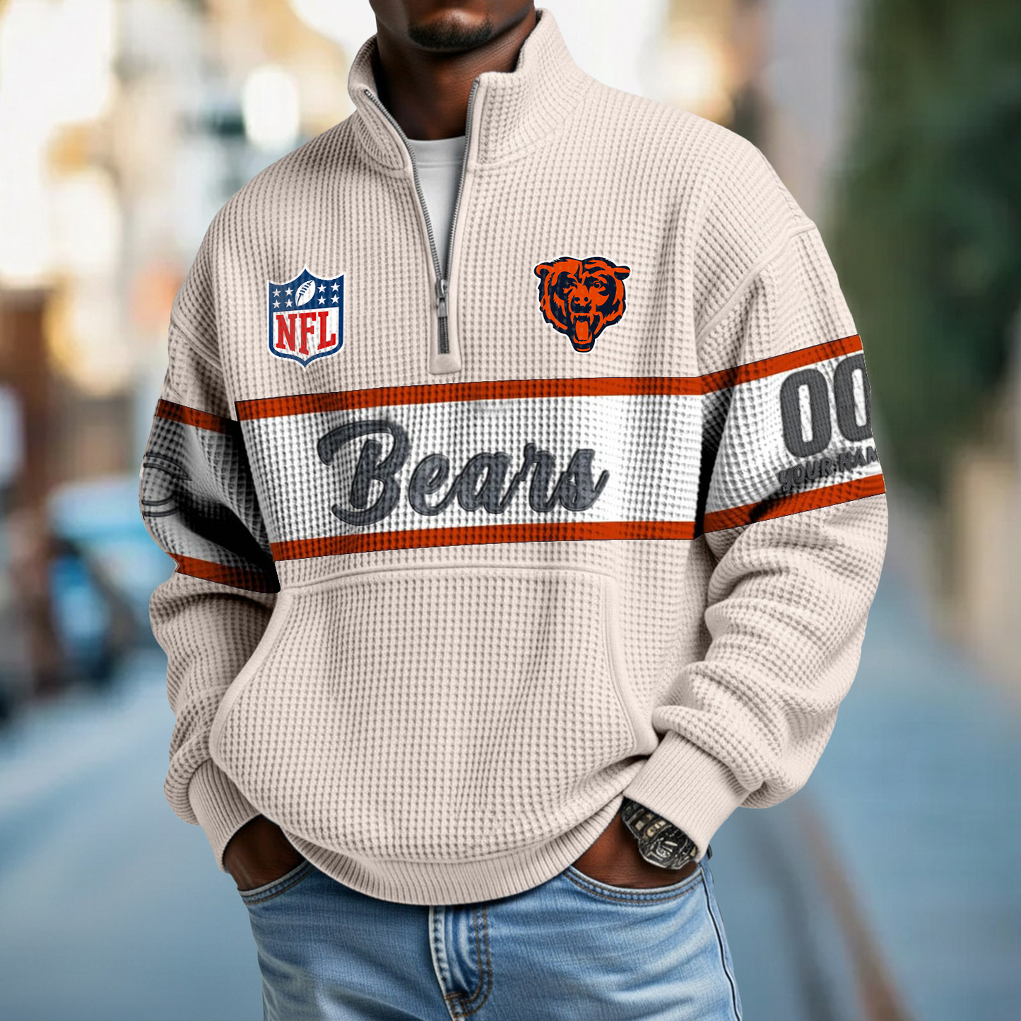 CHI x NFL Quarter-Zip Waffle Pullover DATND TANTD
