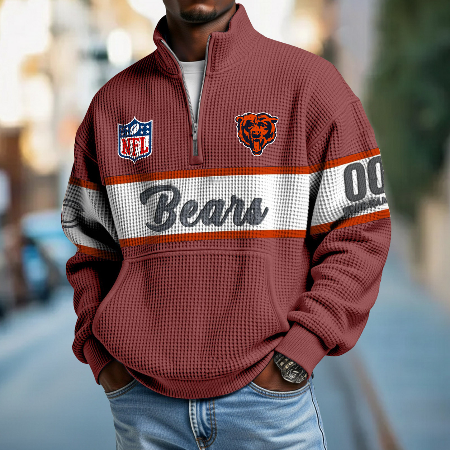 CHI x NFL Quarter-Zip Waffle Pullover DATND TANTD