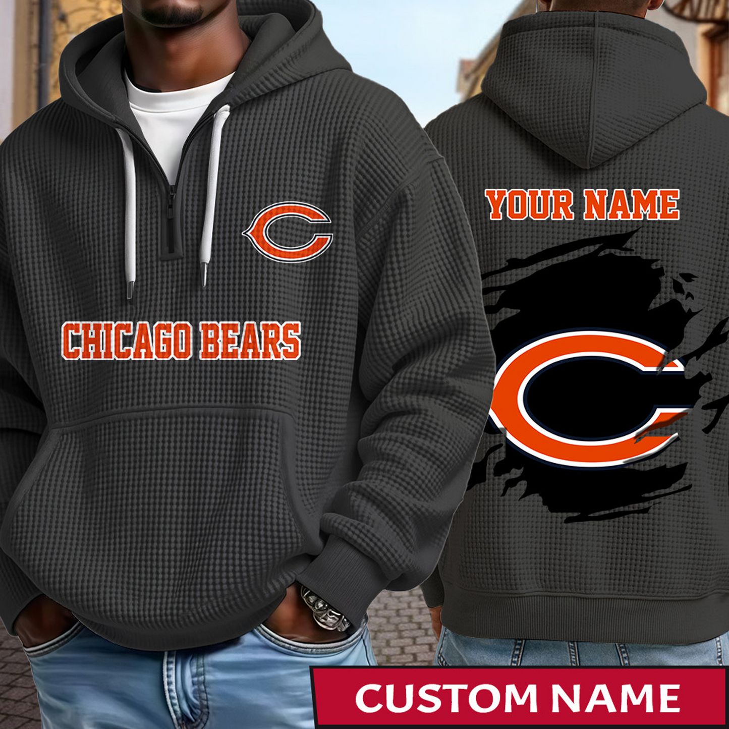 CHI x NFL Waffle Half Zip Hoodie DATND TANTD