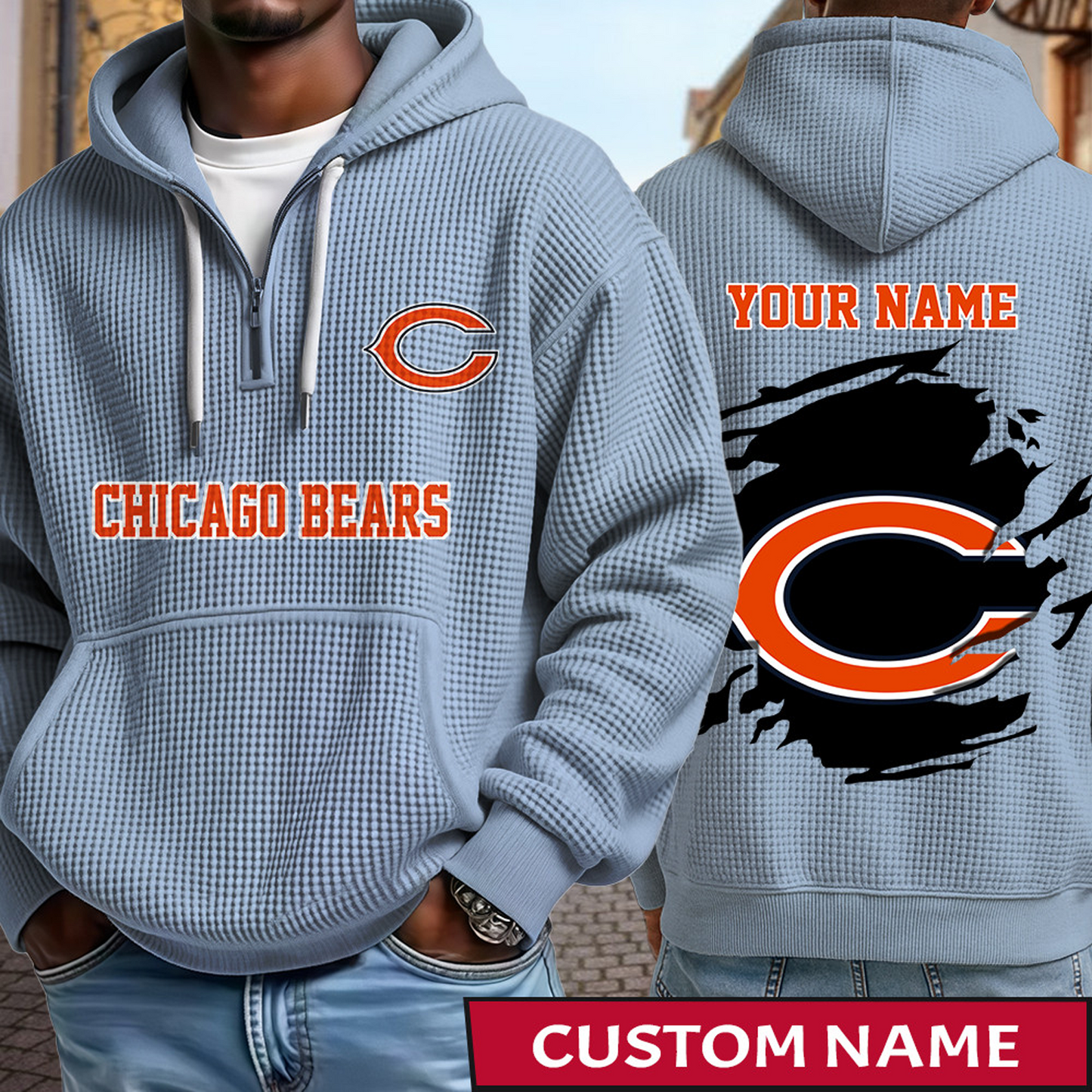 CHI x NFL Waffle Half Zip Hoodie DATND TANTD