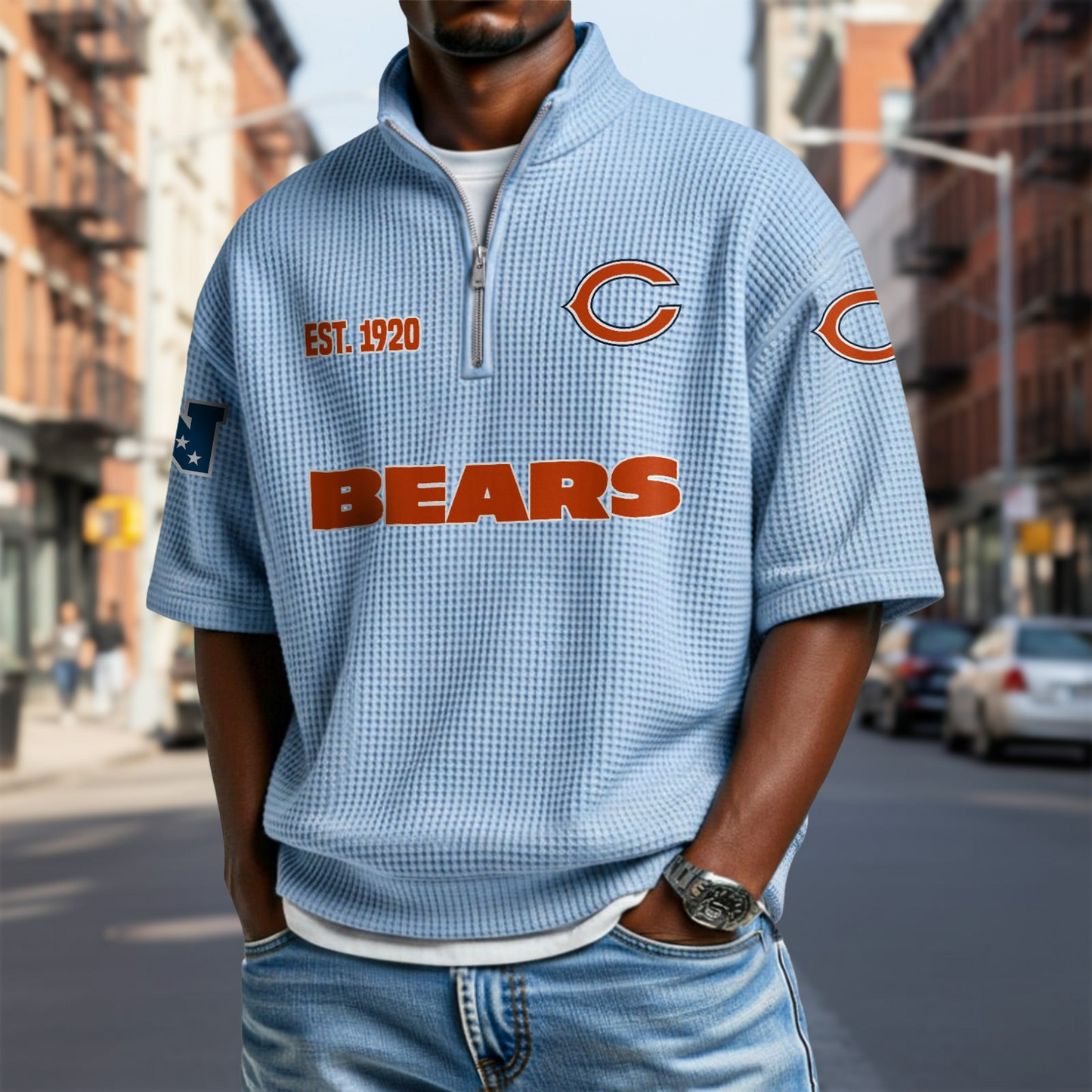 CHI x NFL Waffle Short Sleeve Polo Shirt DatND DVT