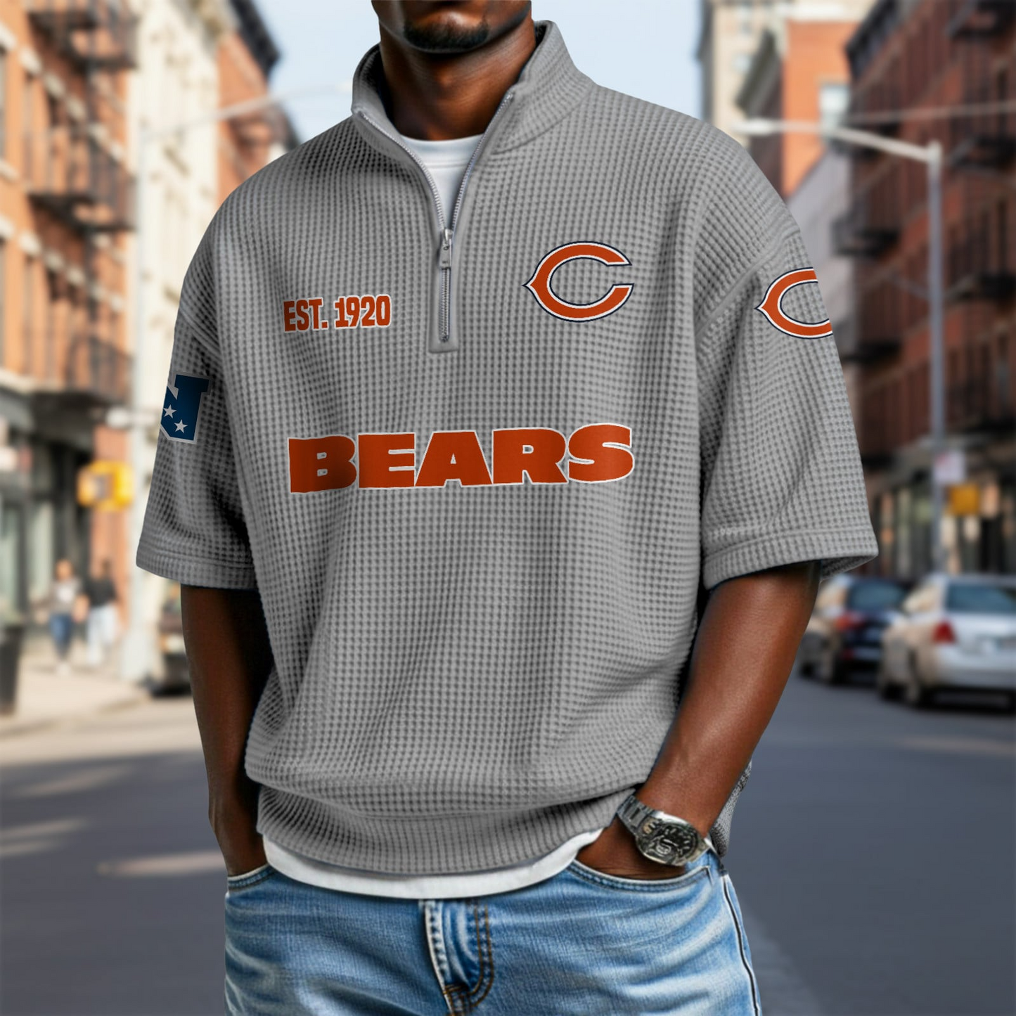 CHI x NFL Waffle Short Sleeve Polo Shirt DatND DVT
