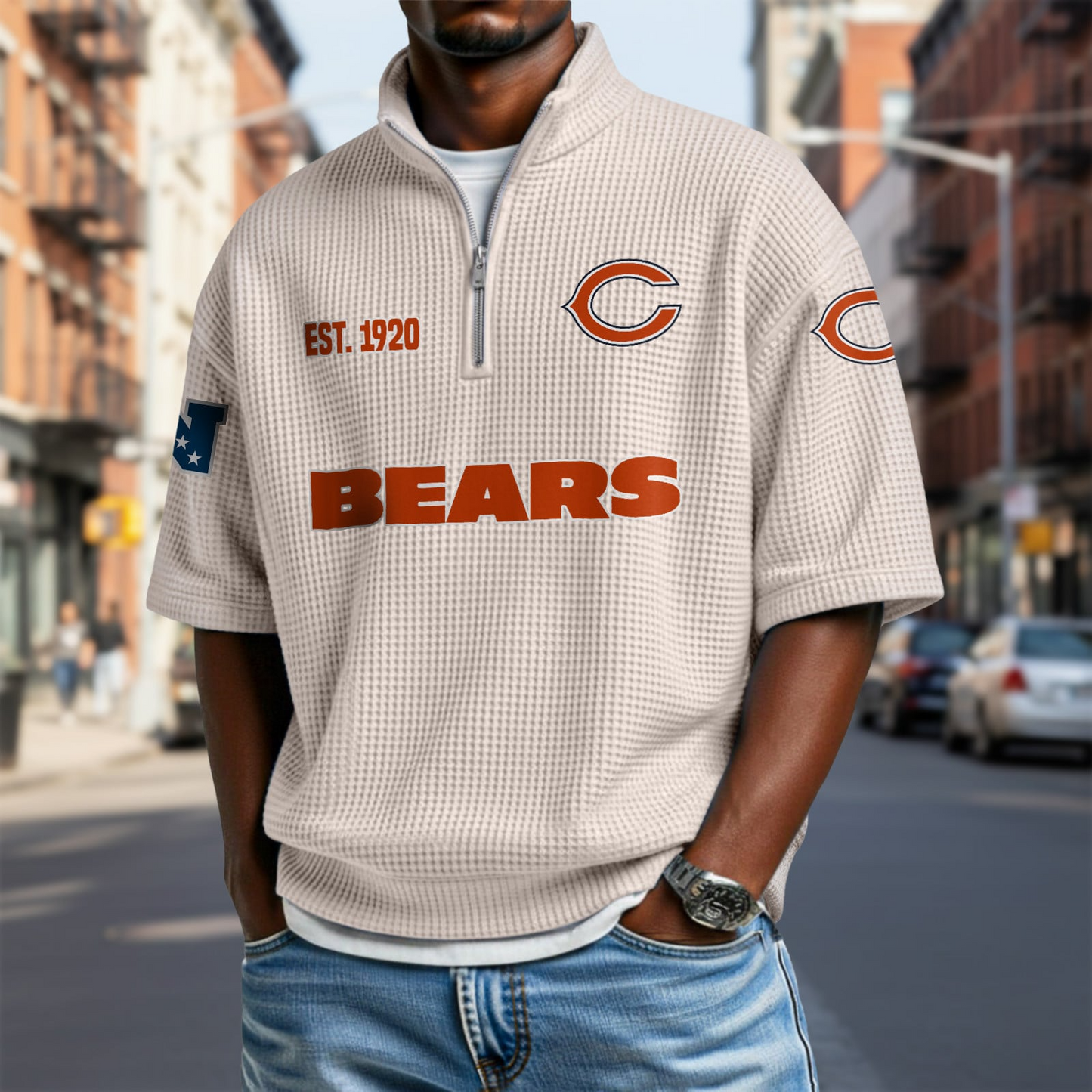 CHI x NFL Waffle Short Sleeve Polo Shirt DatND DVT