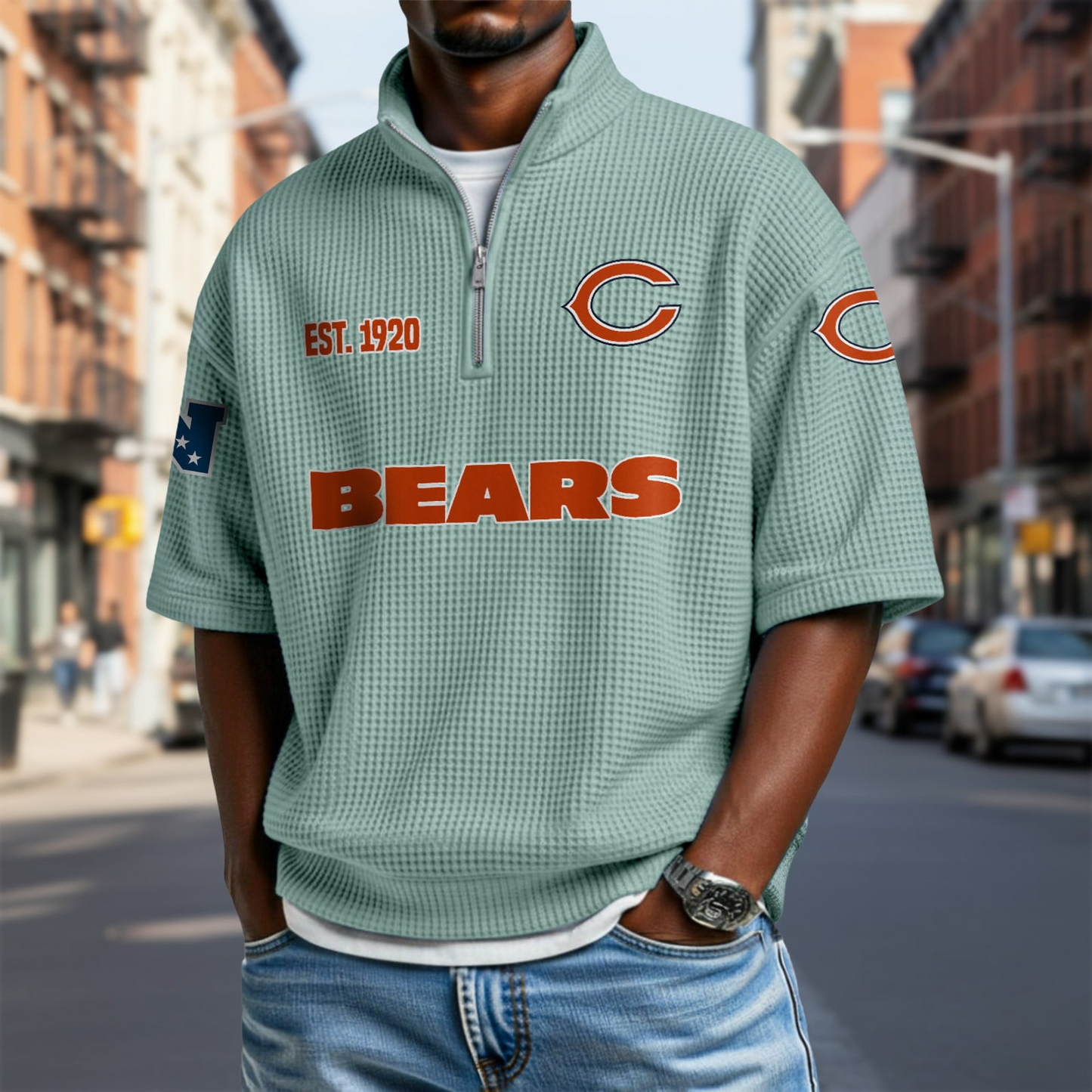 CHI x NFL Waffle Short Sleeve Polo Shirt DatND DVT