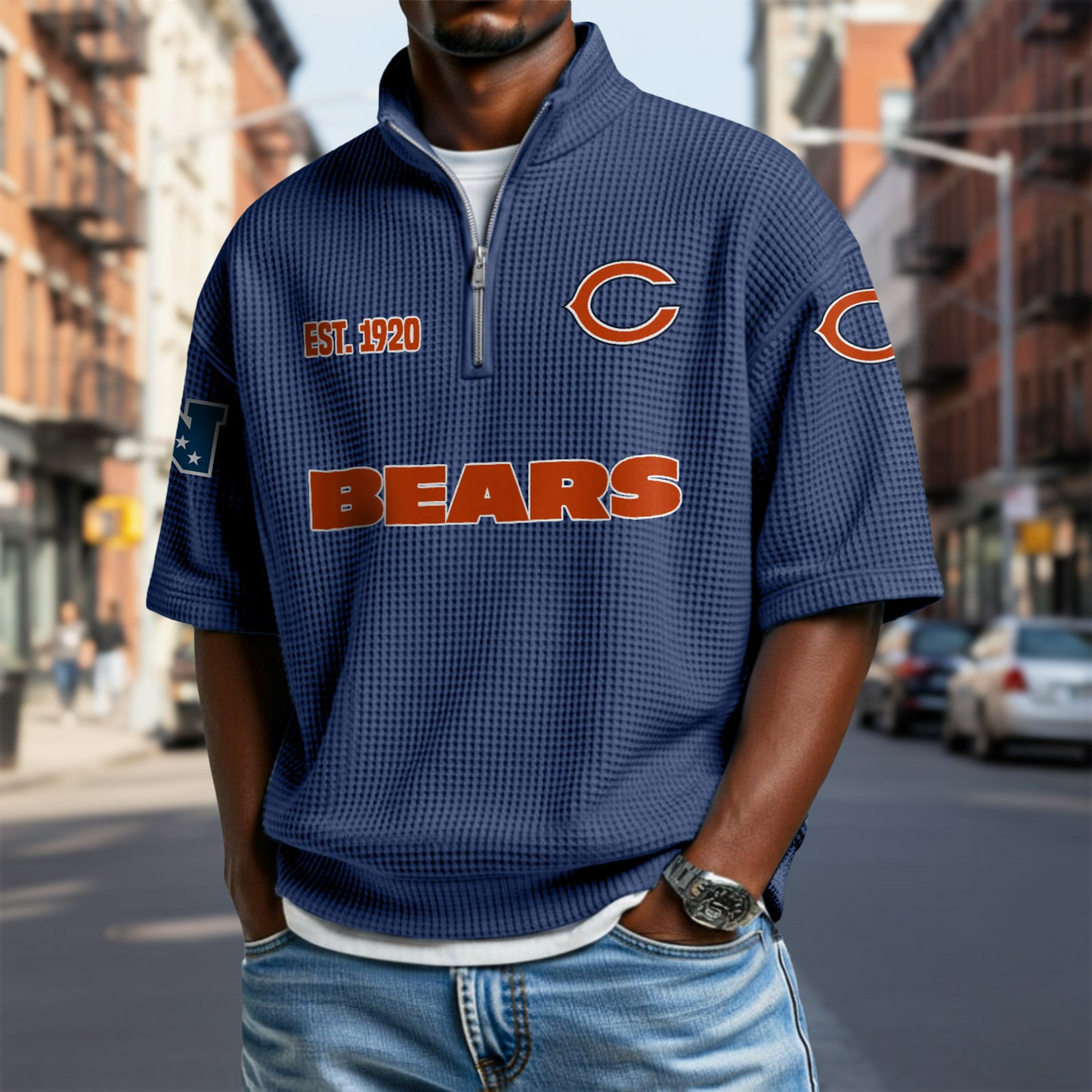 CHI x NFL Waffle Short Sleeve Polo Shirt DatND DVT