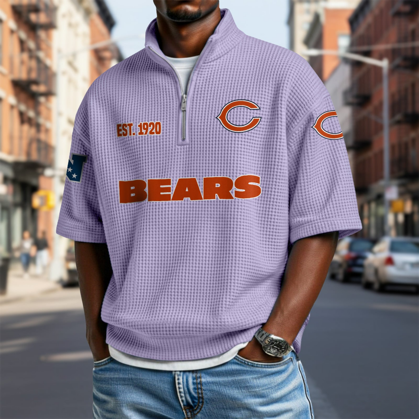 CHI x NFL Waffle Short Sleeve Polo Shirt DatND DVT