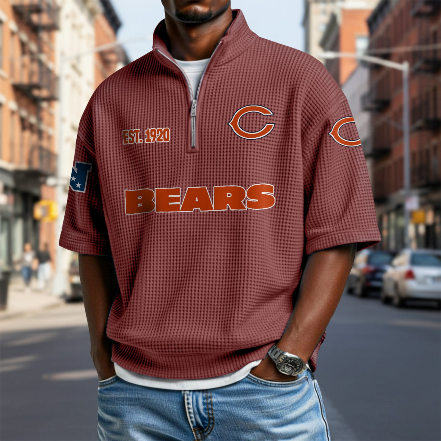 CHI x NFL Waffle Short Sleeve Polo Shirt DatND DVT