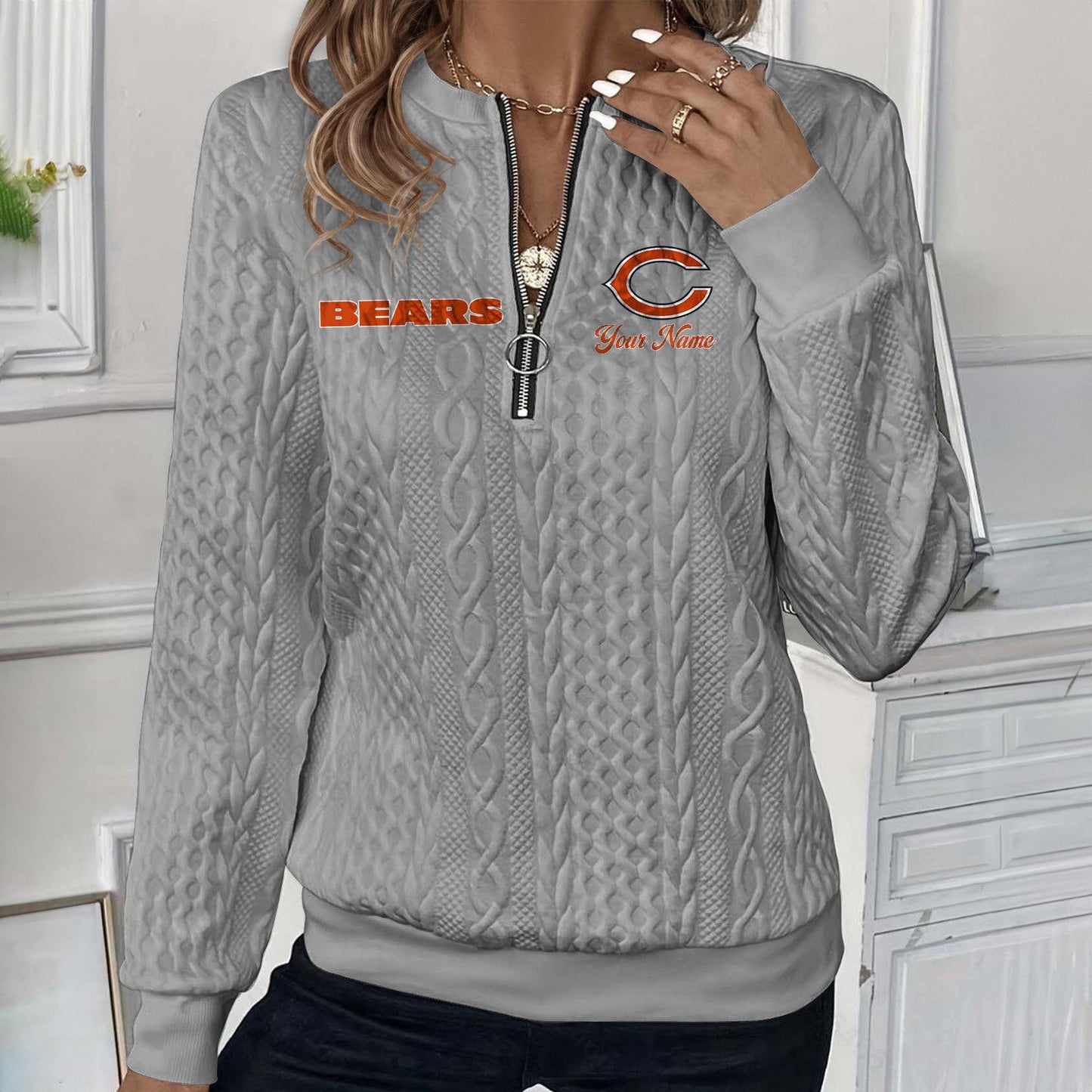 CHI x NFL Women's Quilted Zip-UP Sweatshirt DatND DVT