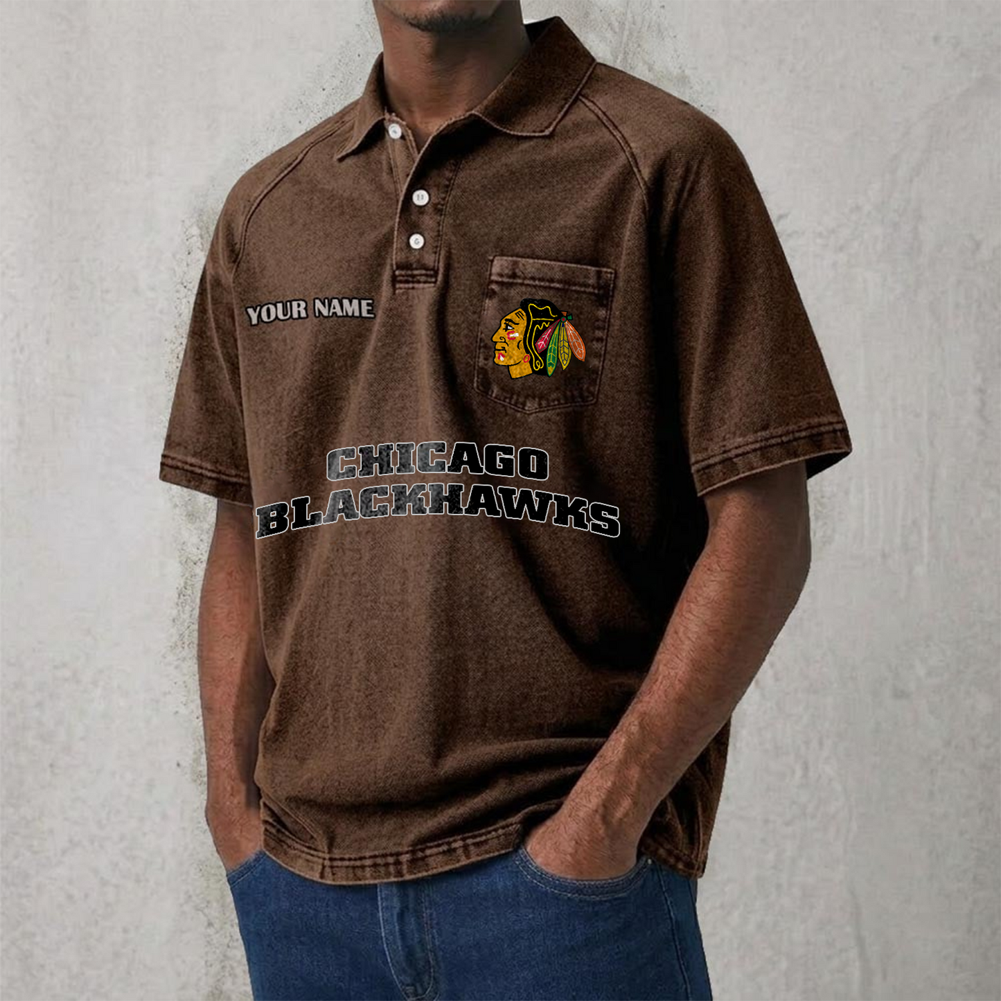 CHI x NHL Men's Distressed Turn-Down Collar Polo DATND TANTD 250526