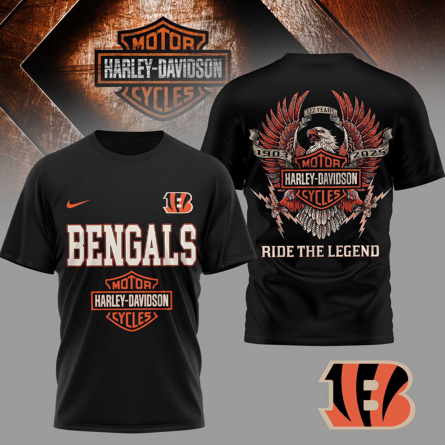 CIN Premium NFL 122 Year Motorcycle 3D Shirt DDT NTL