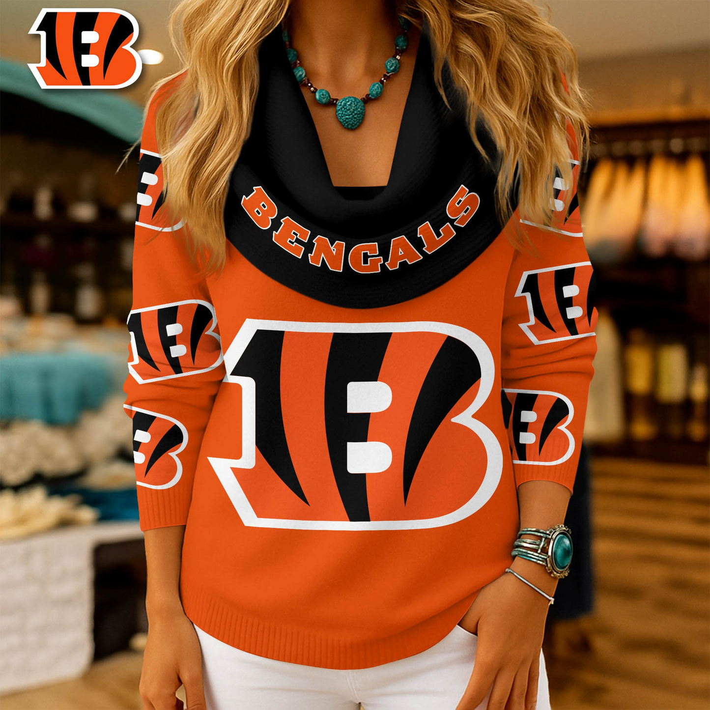 CIN Premium NFL Fan Cowl Neck Sweater 3D Shirt DDT NTL