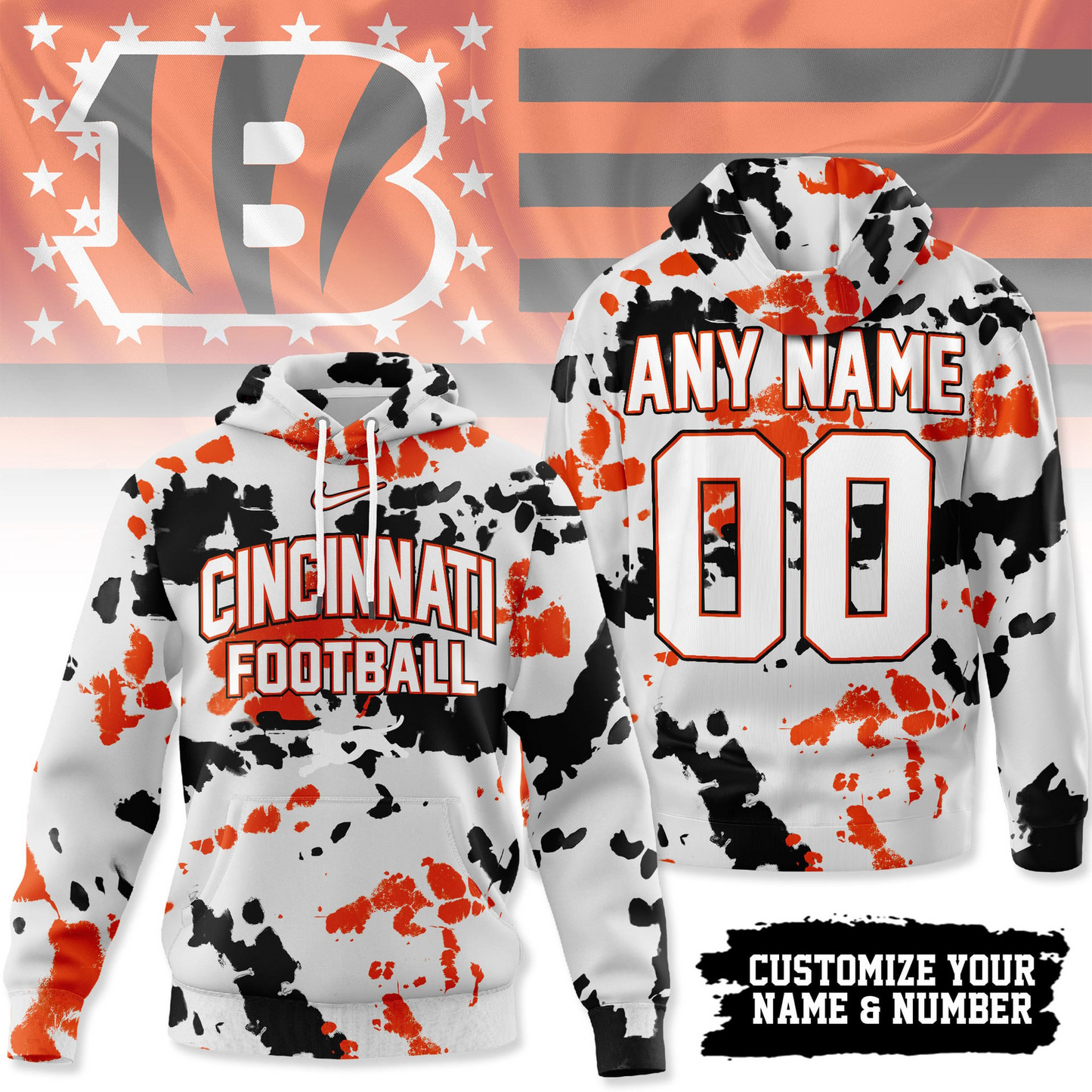 CIN Premium NFL Gridiron Splash Personalized Hoodie DDT CTND