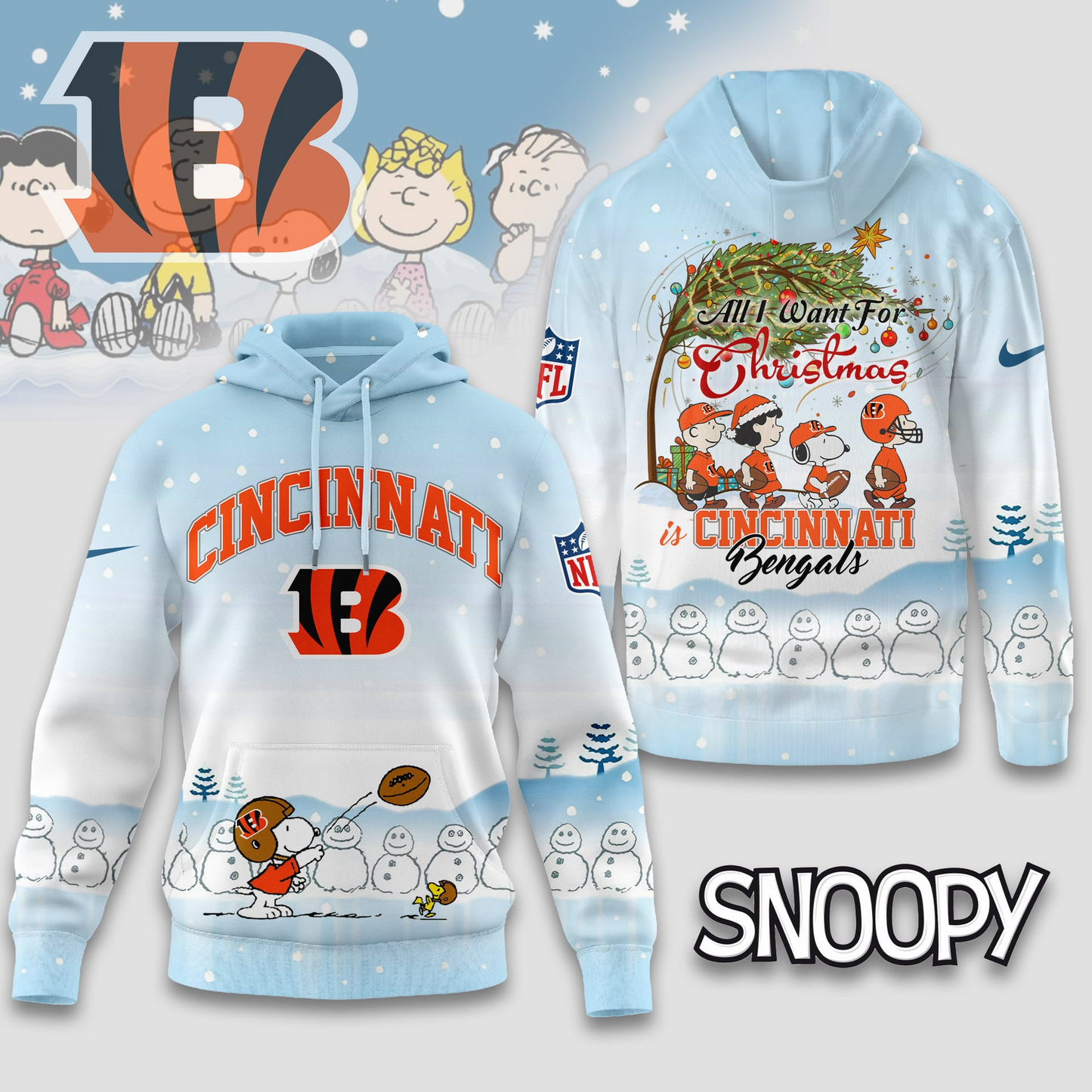 CIN Premium NFL Peanuts Snow Day Hoodie DDT CTND