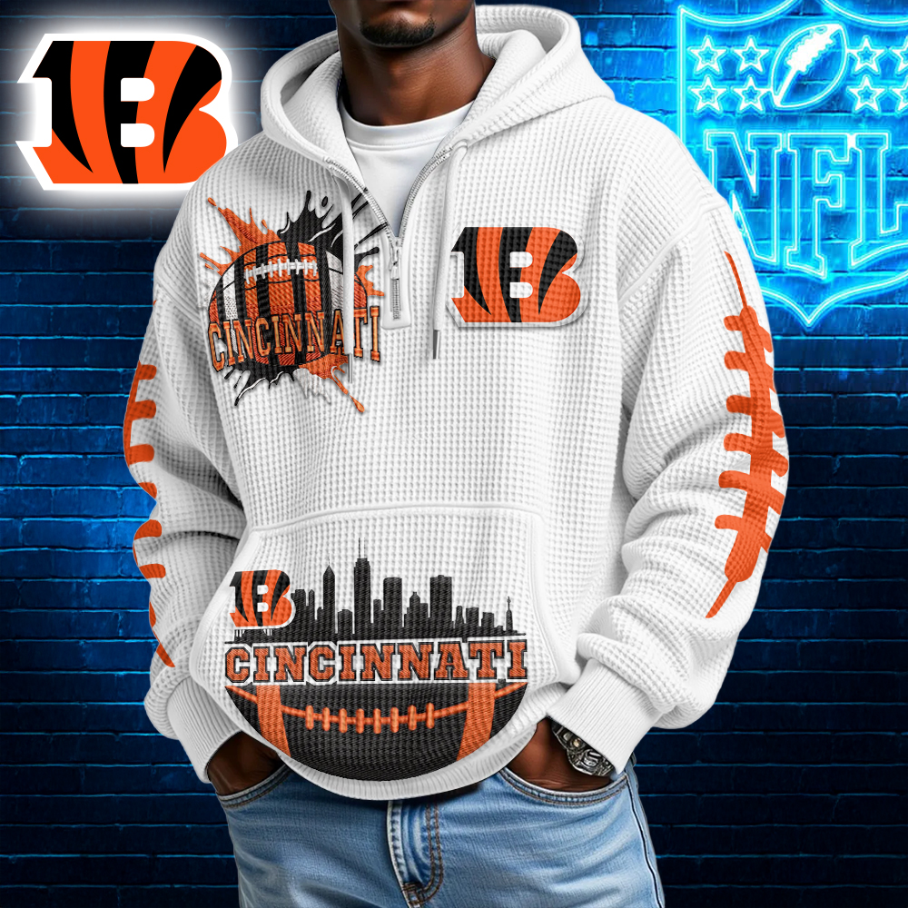 CIN Premium NFL Waffle Zipper Long Sleeve Hooded Sweatshirt DDT CTND