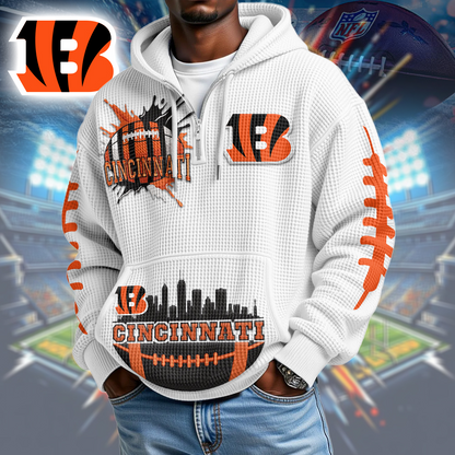 CIN Premium NFL Waffle Zipper Long Sleeve Hooded Sweatshirt DDT CTND