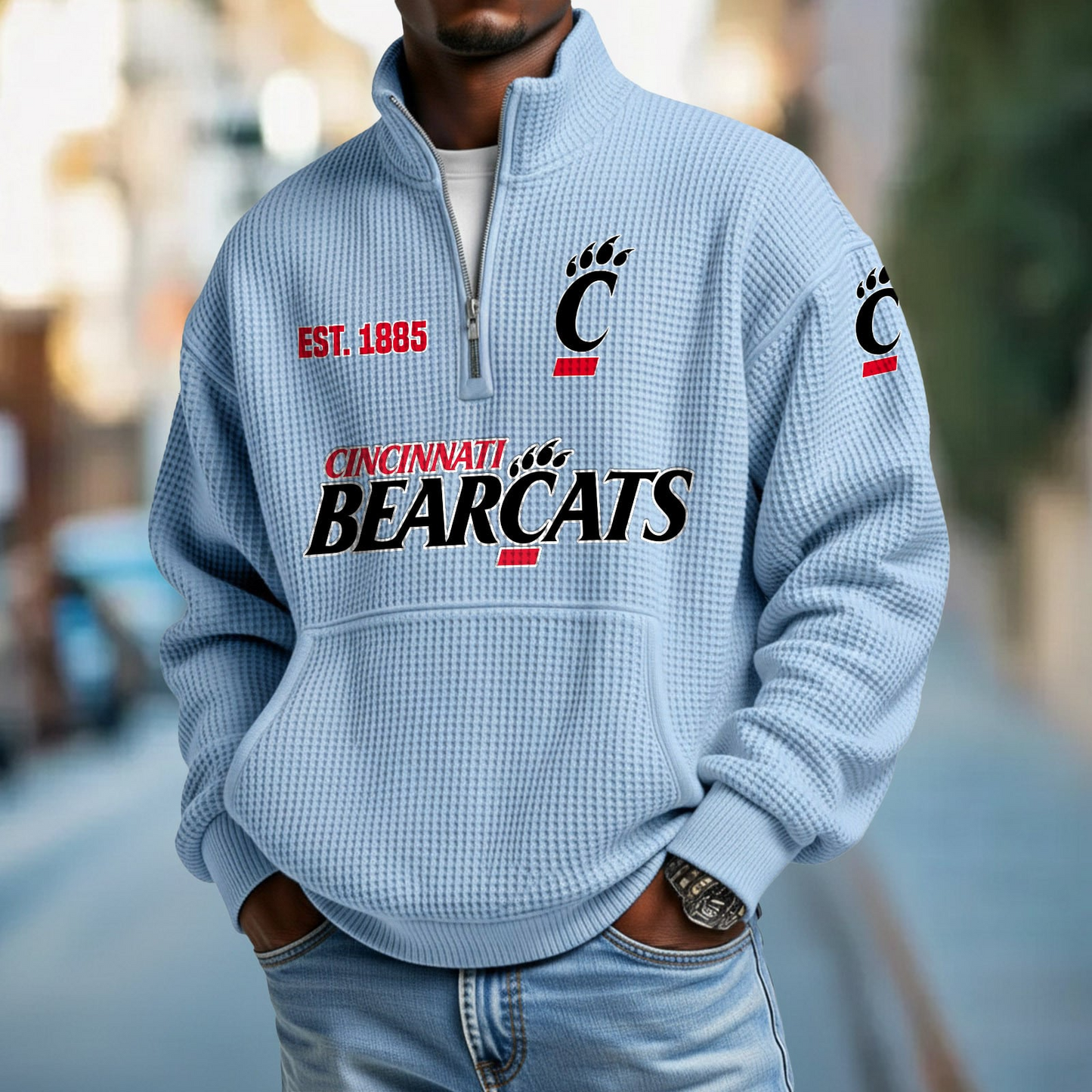 CIN x College Football - Waffle Stand Collar Half Zip Sweatshirt DatND DVT