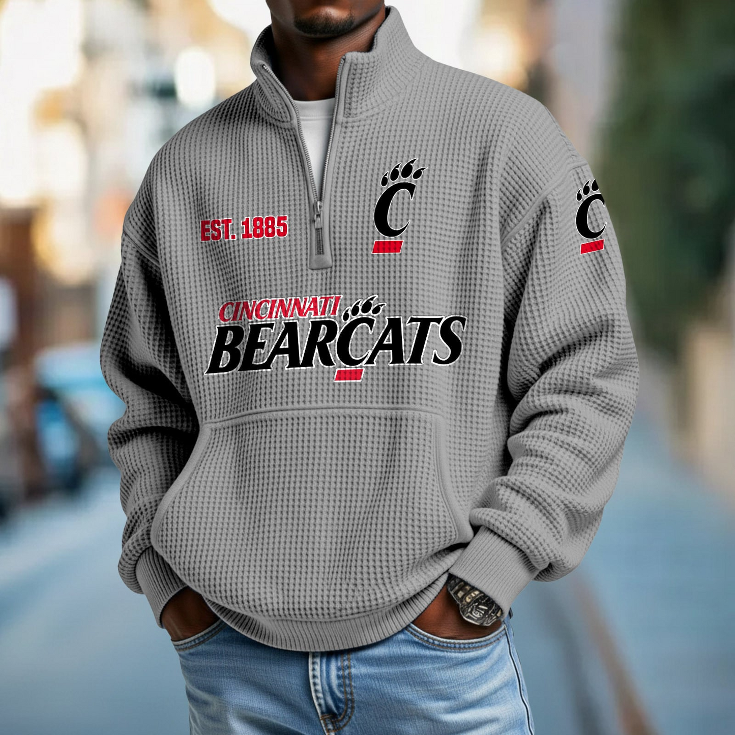 CIN x College Football - Waffle Stand Collar Half Zip Sweatshirt DatND DVT