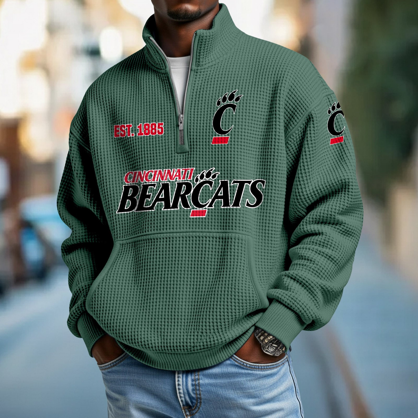 CIN x College Football - Waffle Stand Collar Half Zip Sweatshirt DatND DVT