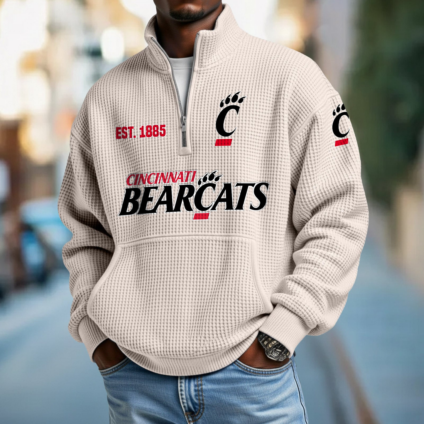 CIN x College Football - Waffle Stand Collar Half Zip Sweatshirt DatND DVT