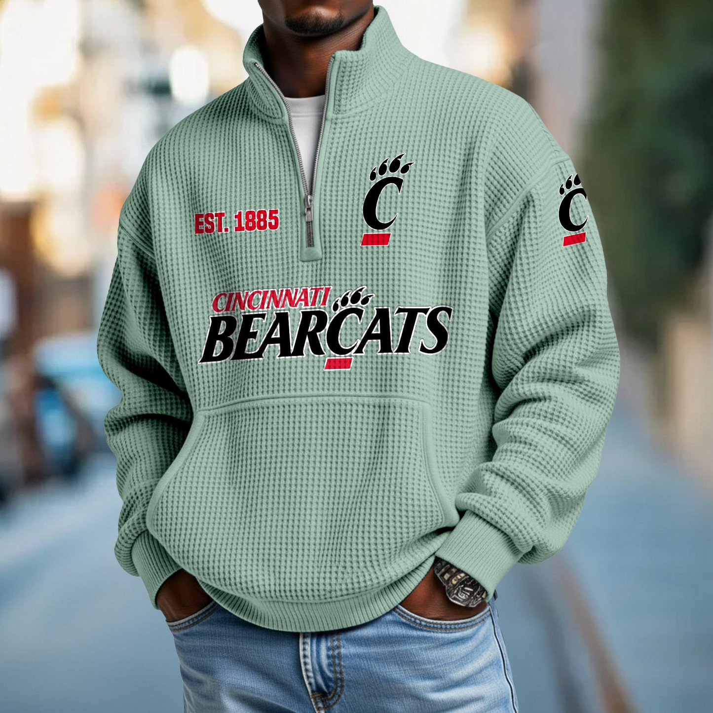 CIN x College Football - Waffle Stand Collar Half Zip Sweatshirt DatND DVT
