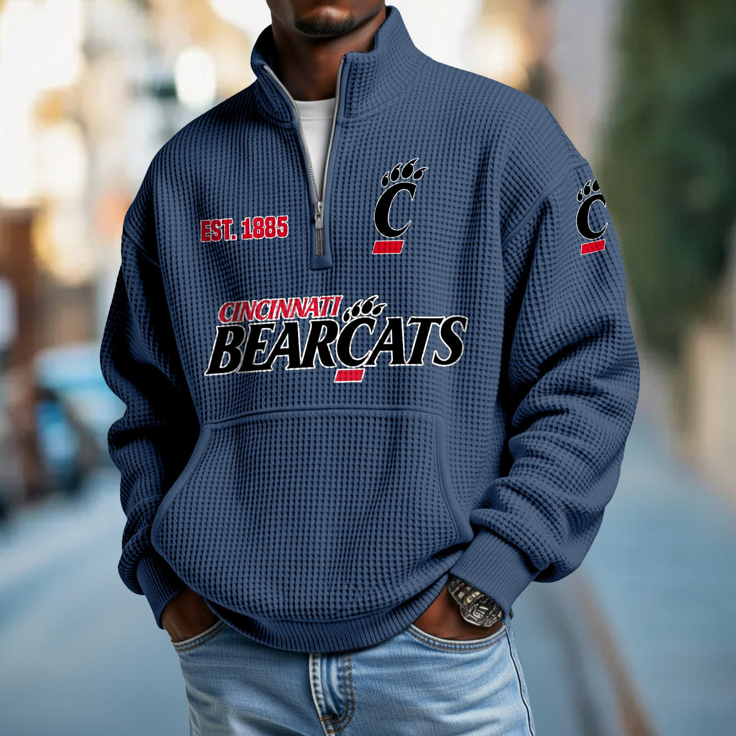 CIN x College Football - Waffle Stand Collar Half Zip Sweatshirt DatND DVT