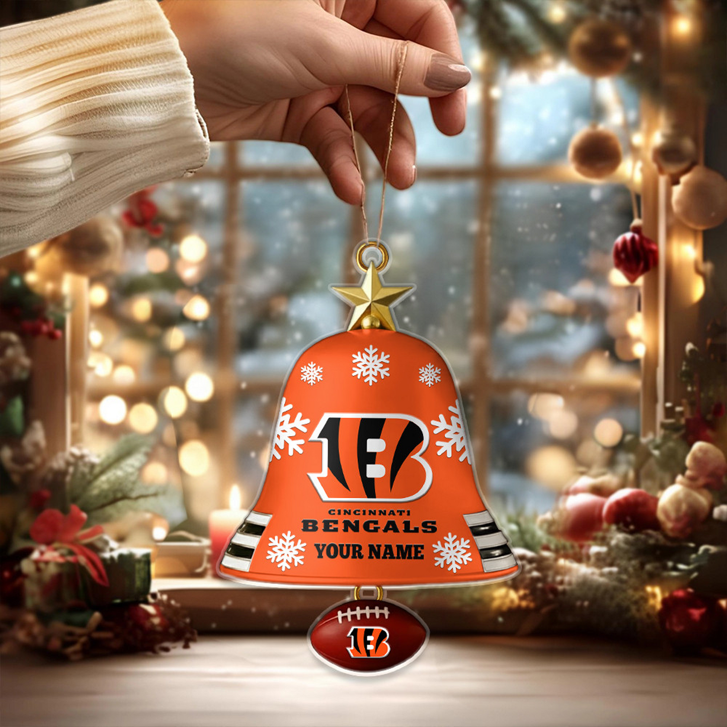 CIN x NFL Christmas Bell Ornament Custom Any Name DatND DVT