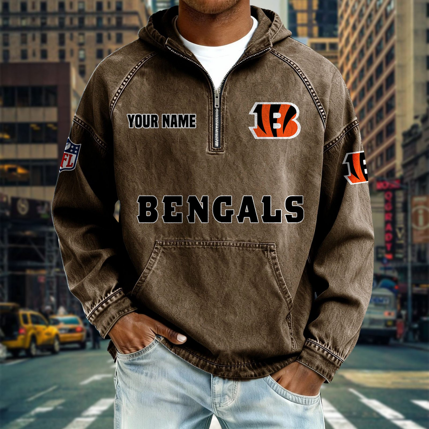 CIN x NFL Denim Long - Sleeved Hooded Sweatshirt DDT NTL