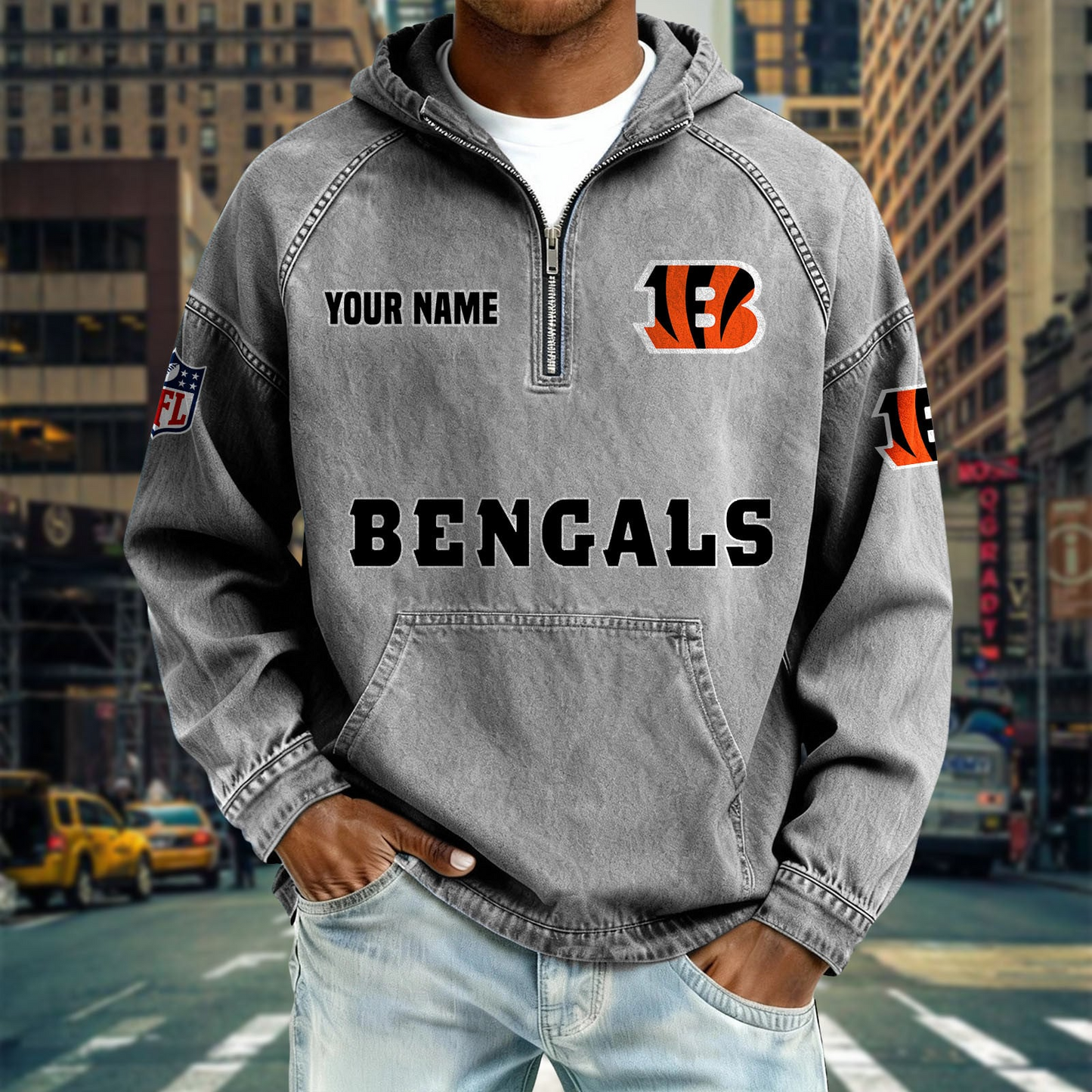 CIN x NFL Denim Long - Sleeved Hooded Sweatshirt DDT NTL