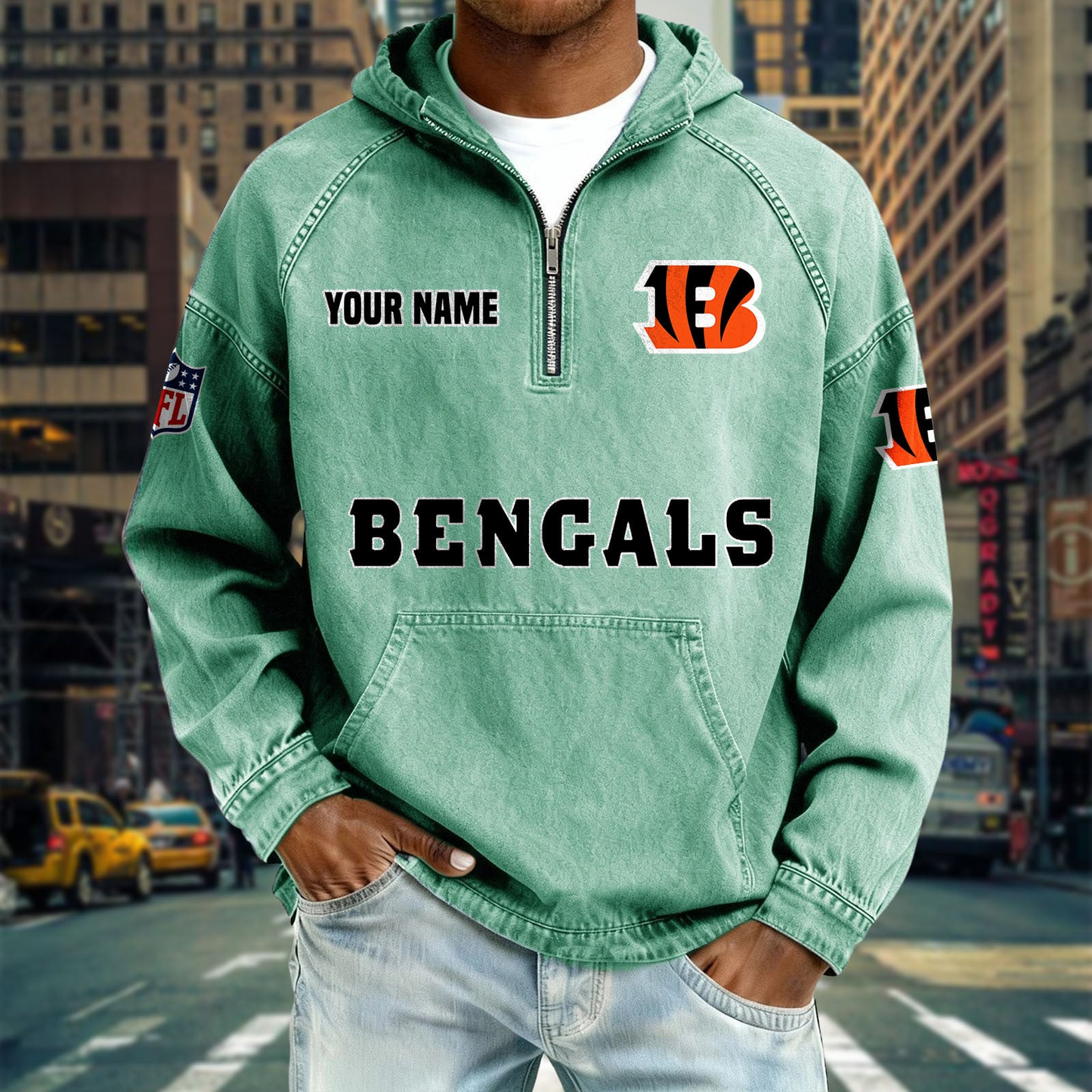 CIN x NFL Denim Long - Sleeved Hooded Sweatshirt DDT NTL