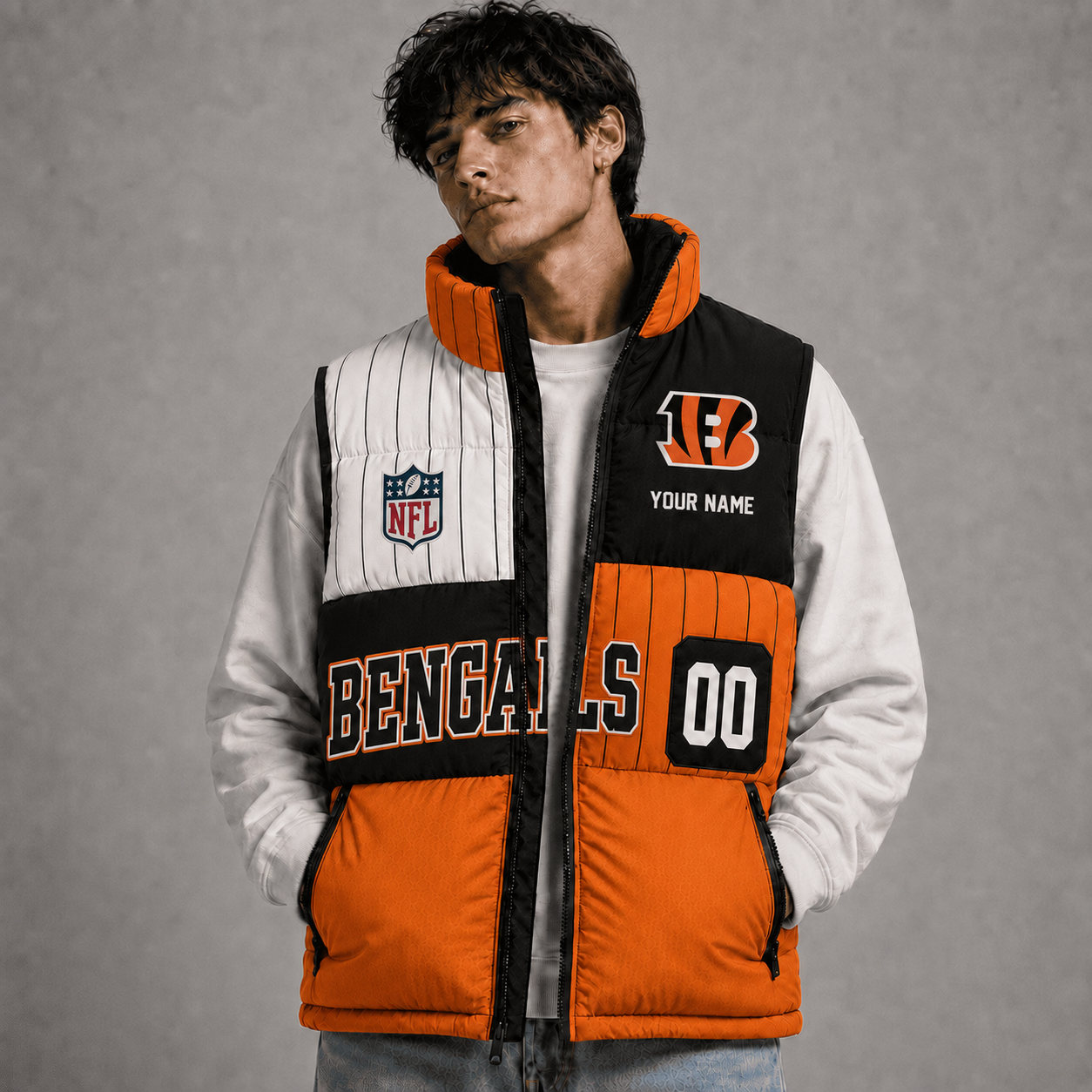 CIN x NFL Premium Sleeveless Puffer Jacket Personalized Gift For True Fan
