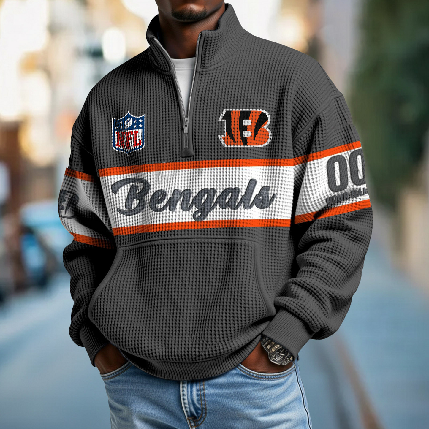 CIN x NFL Quarter-Zip Waffle Pullover DATND TANTD