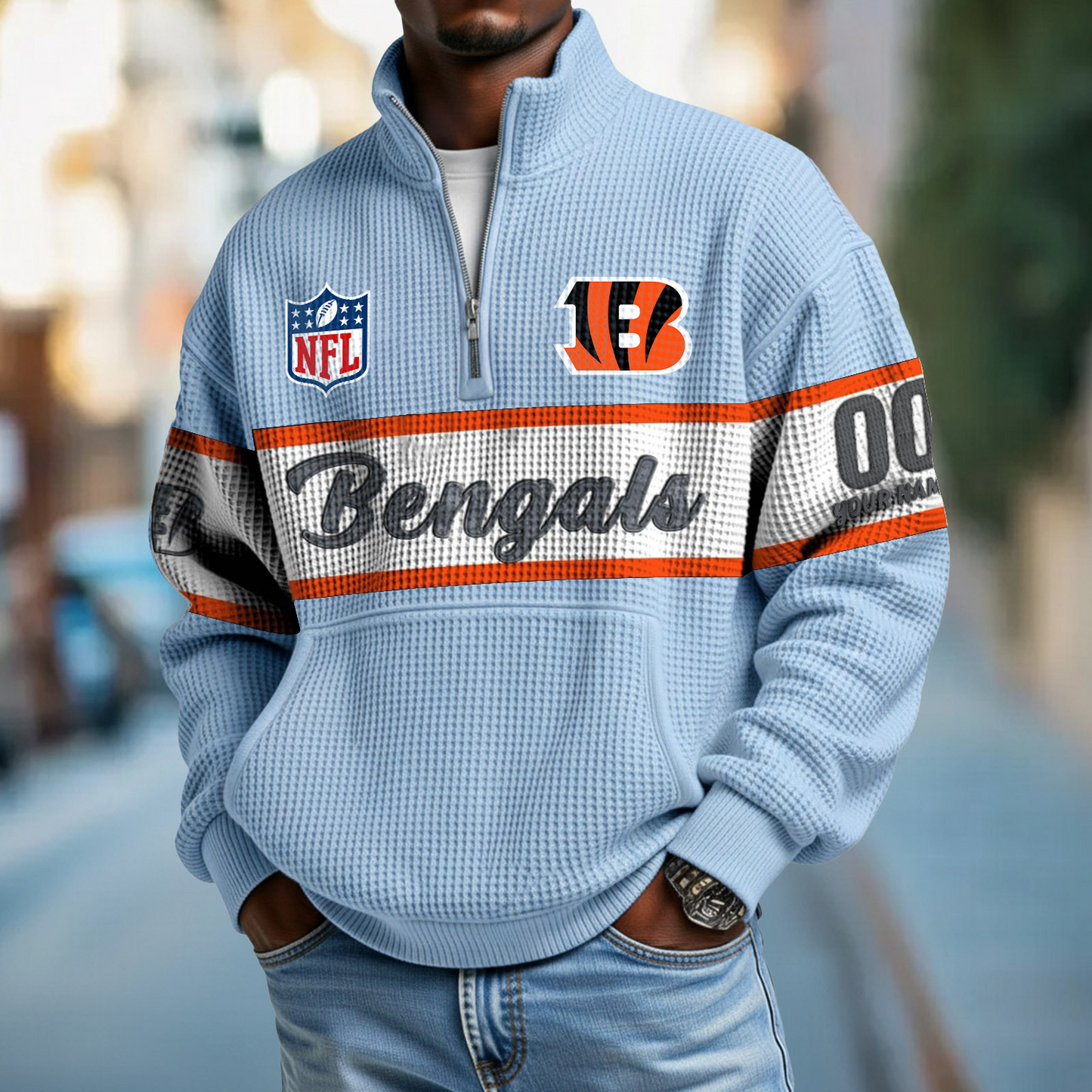 CIN x NFL Quarter-Zip Waffle Pullover DATND TANTD