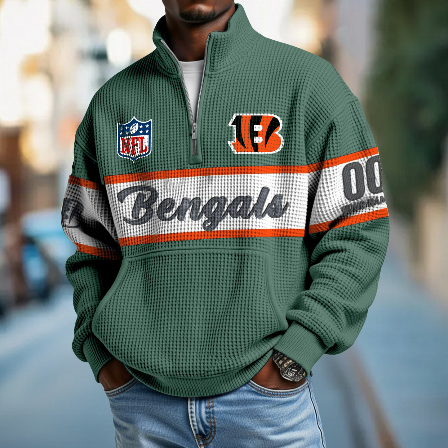 CIN x NFL Quarter-Zip Waffle Pullover DATND TANTD