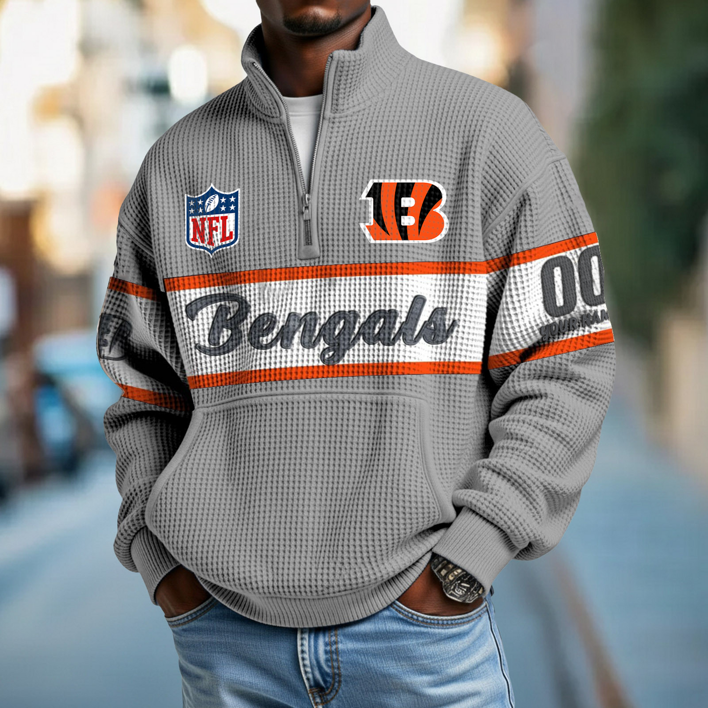 CIN x NFL Quarter-Zip Waffle Pullover DATND TANTD