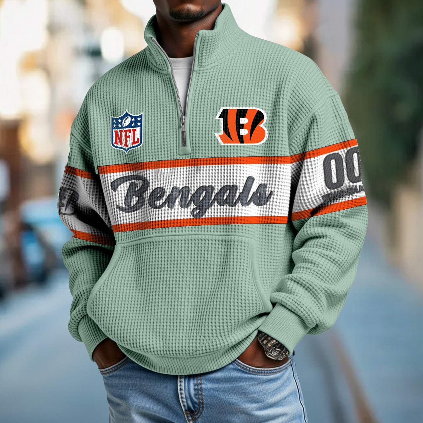 CIN x NFL Quarter-Zip Waffle Pullover DATND TANTD