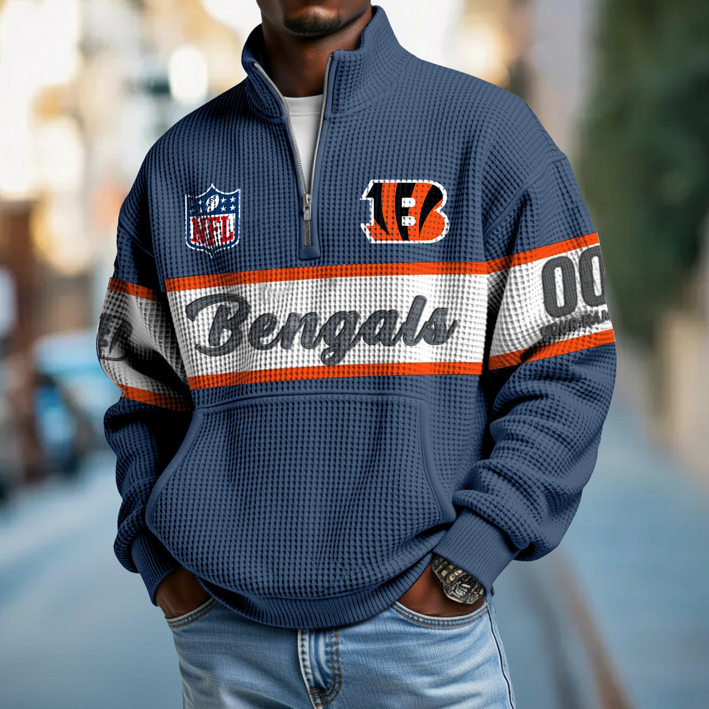 CIN x NFL Quarter-Zip Waffle Pullover DATND TANTD